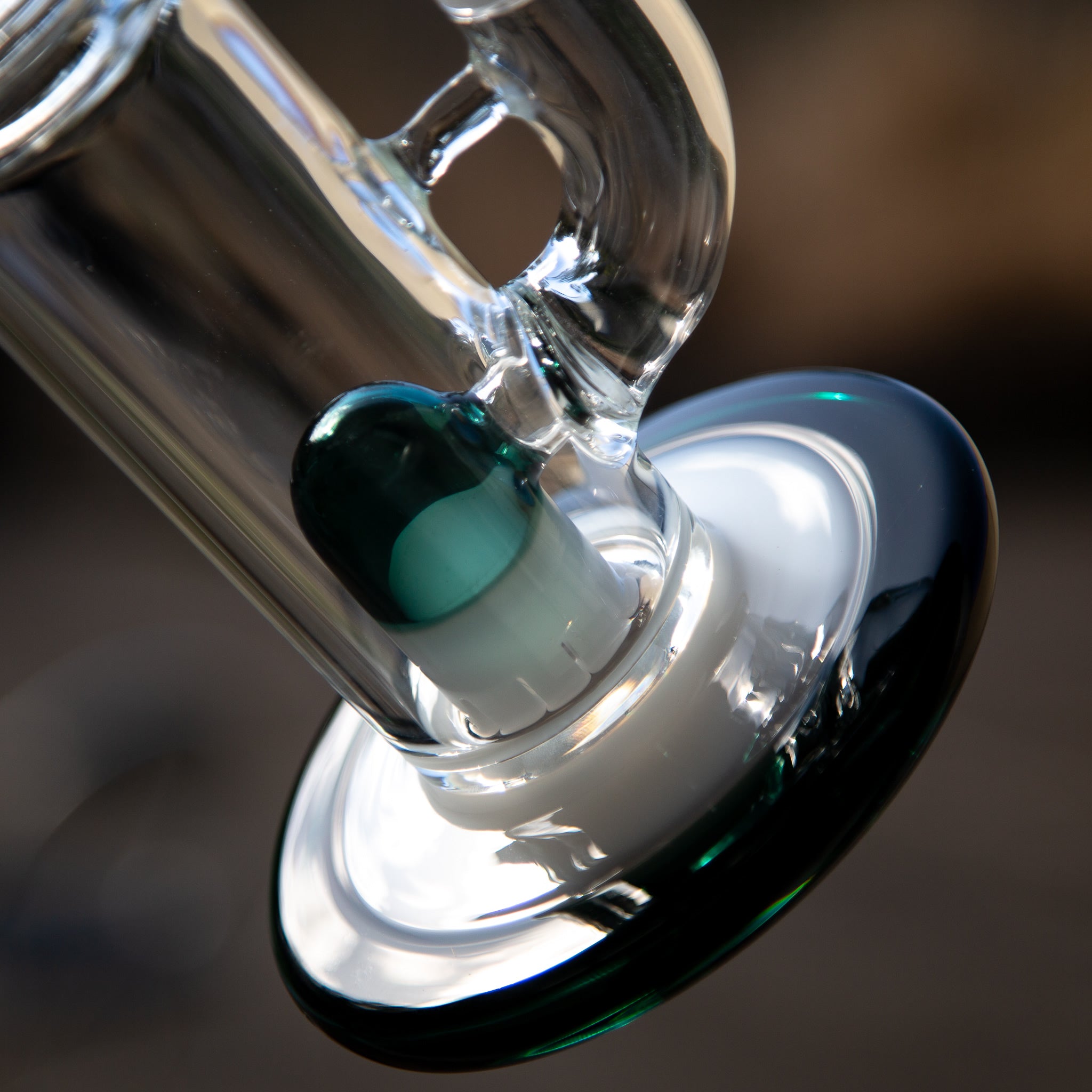 Straight glass bong with coloured glass and stemless design.
