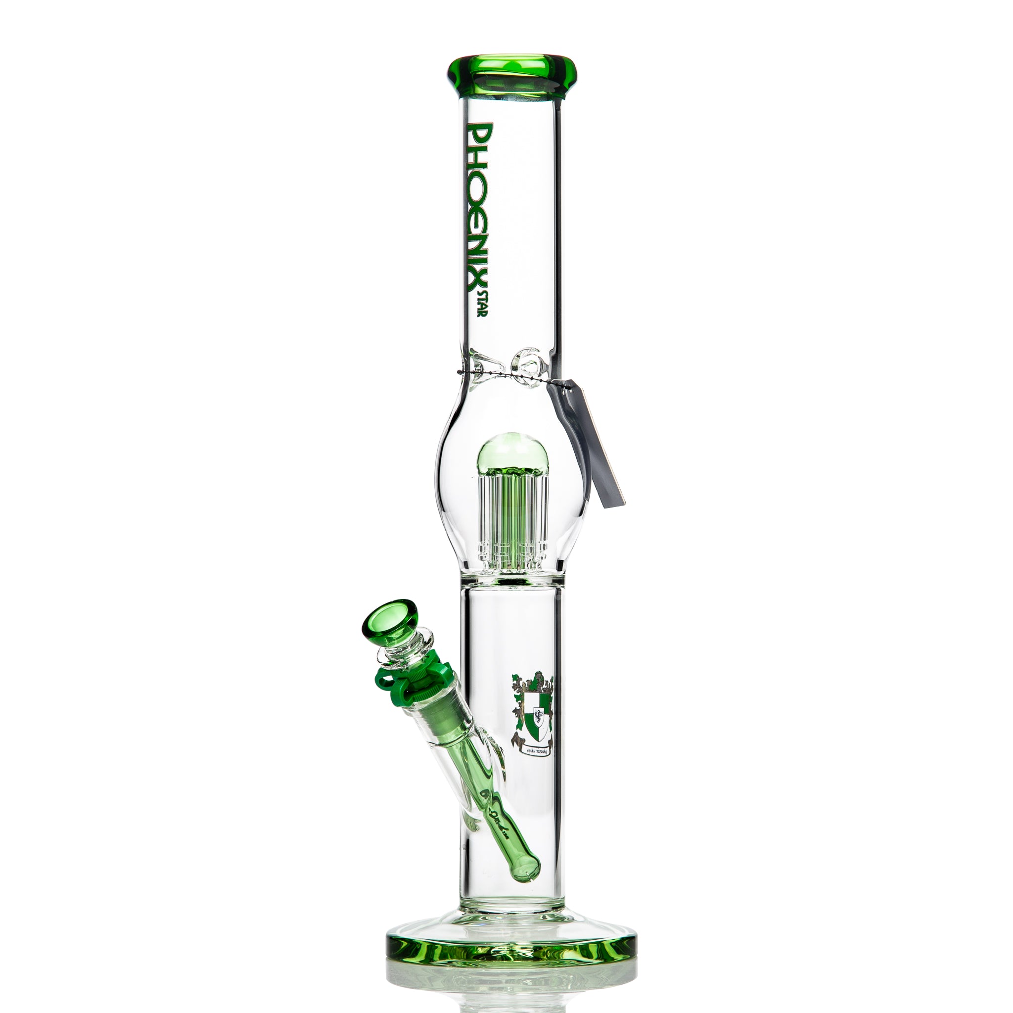 Phoenix 8 arm tree tube straight bong with coloured accents.