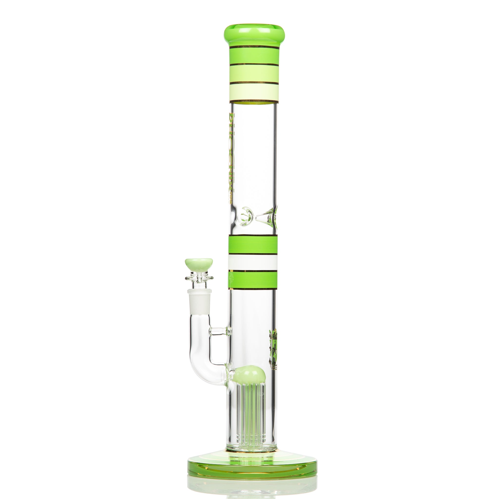 Phoenix 8 arm tree tube straight bong with decorative coloured sections.