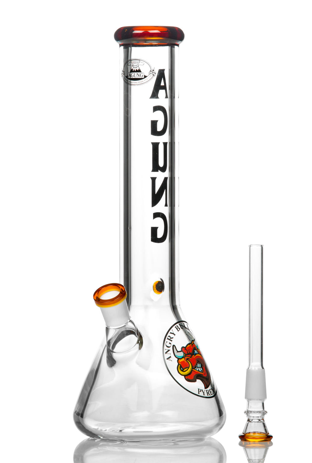 Agung Angry Bull glass bong with glass down stem and cone piece.
