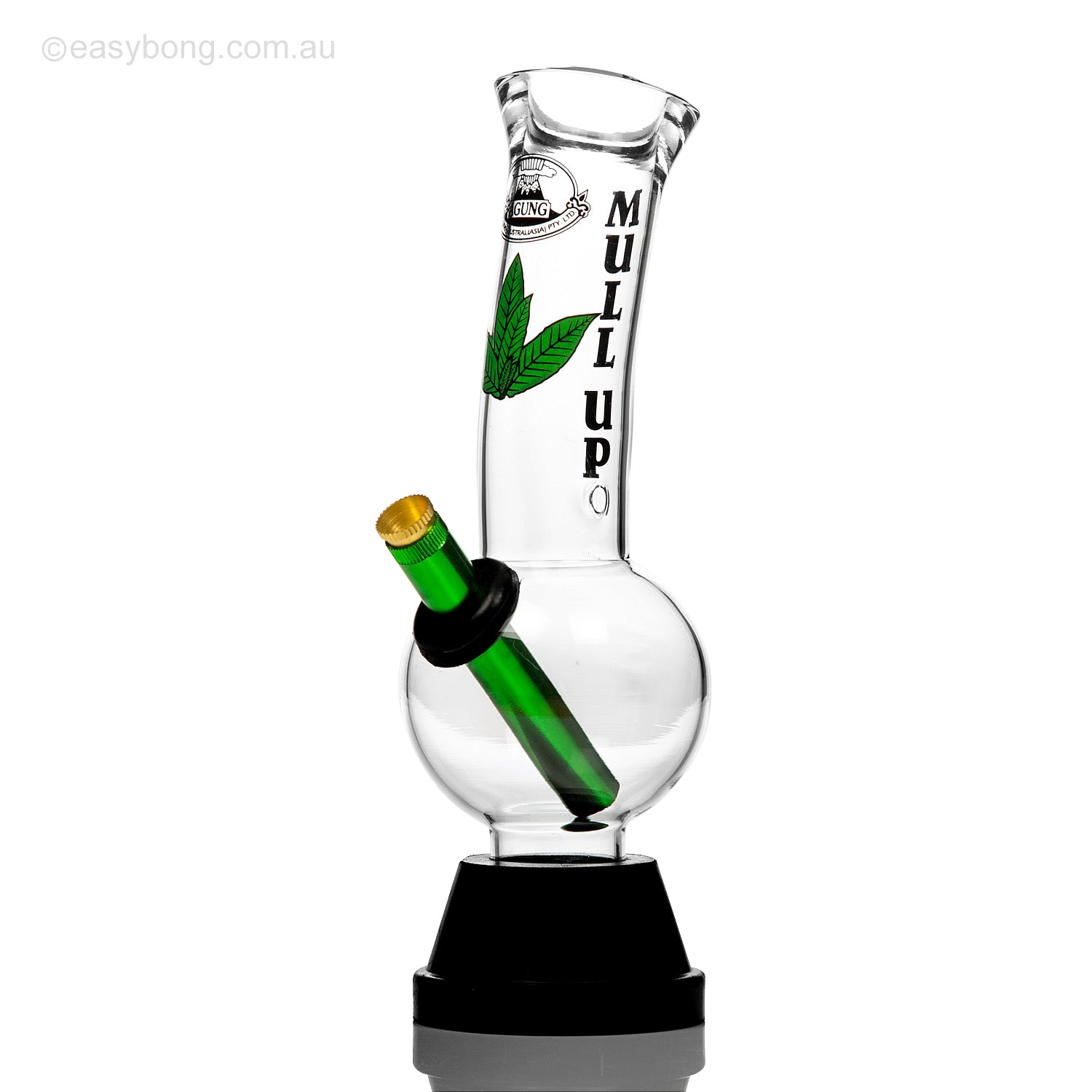 Cheap 25cm Agung bongs with marijuana leaf decal on the neck.