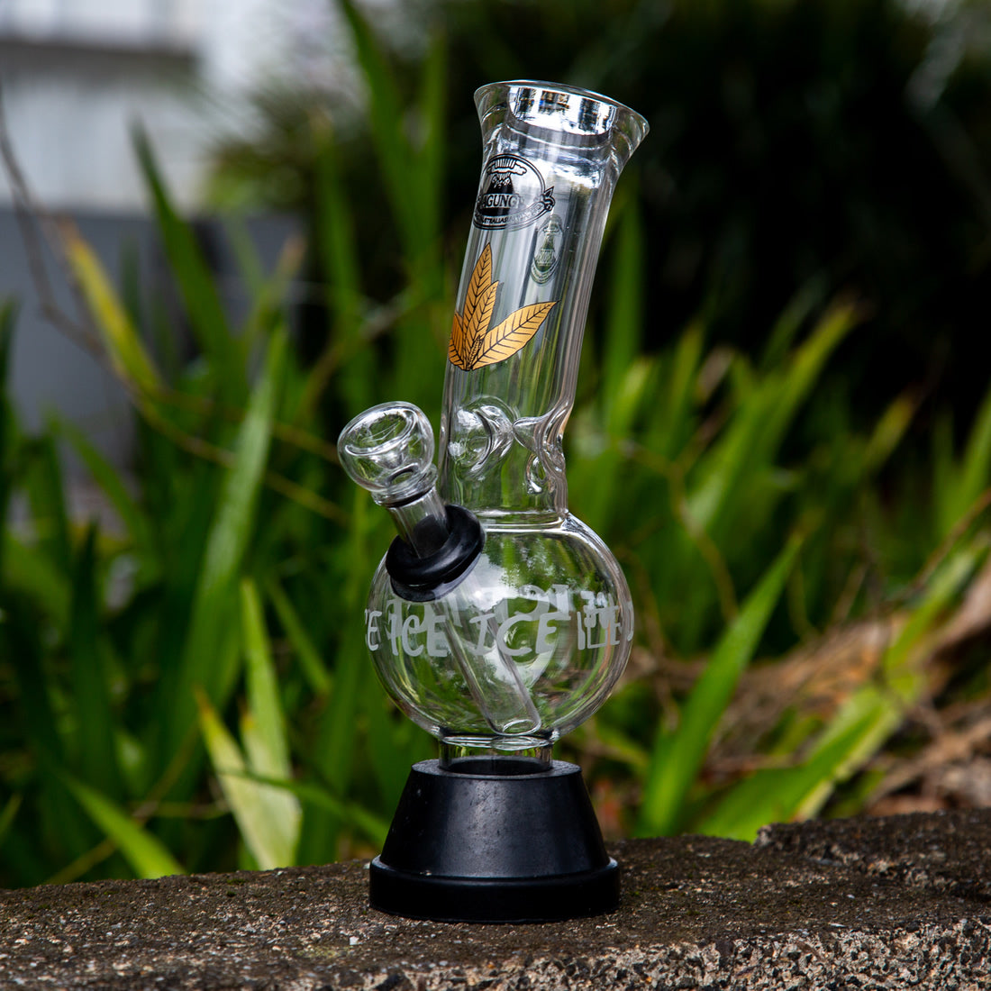 Agung glass bubble bong with gold leaf design in a small size.