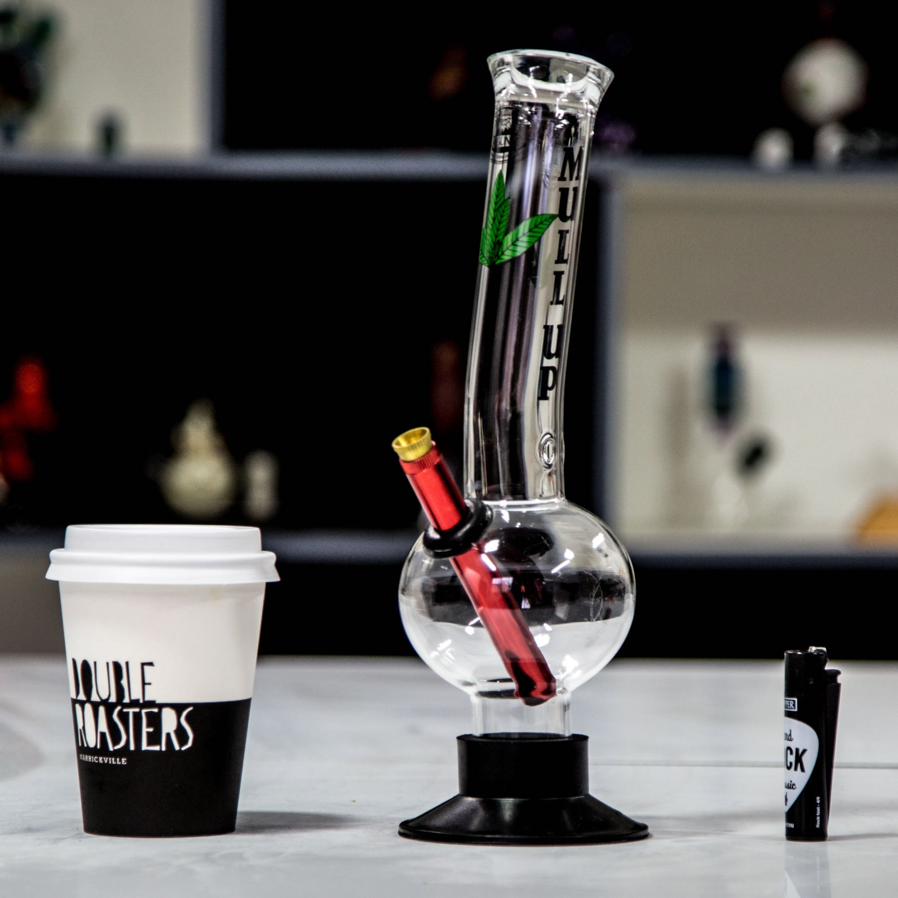 Agung glass bong on table at Easy Bong shop in Australia.