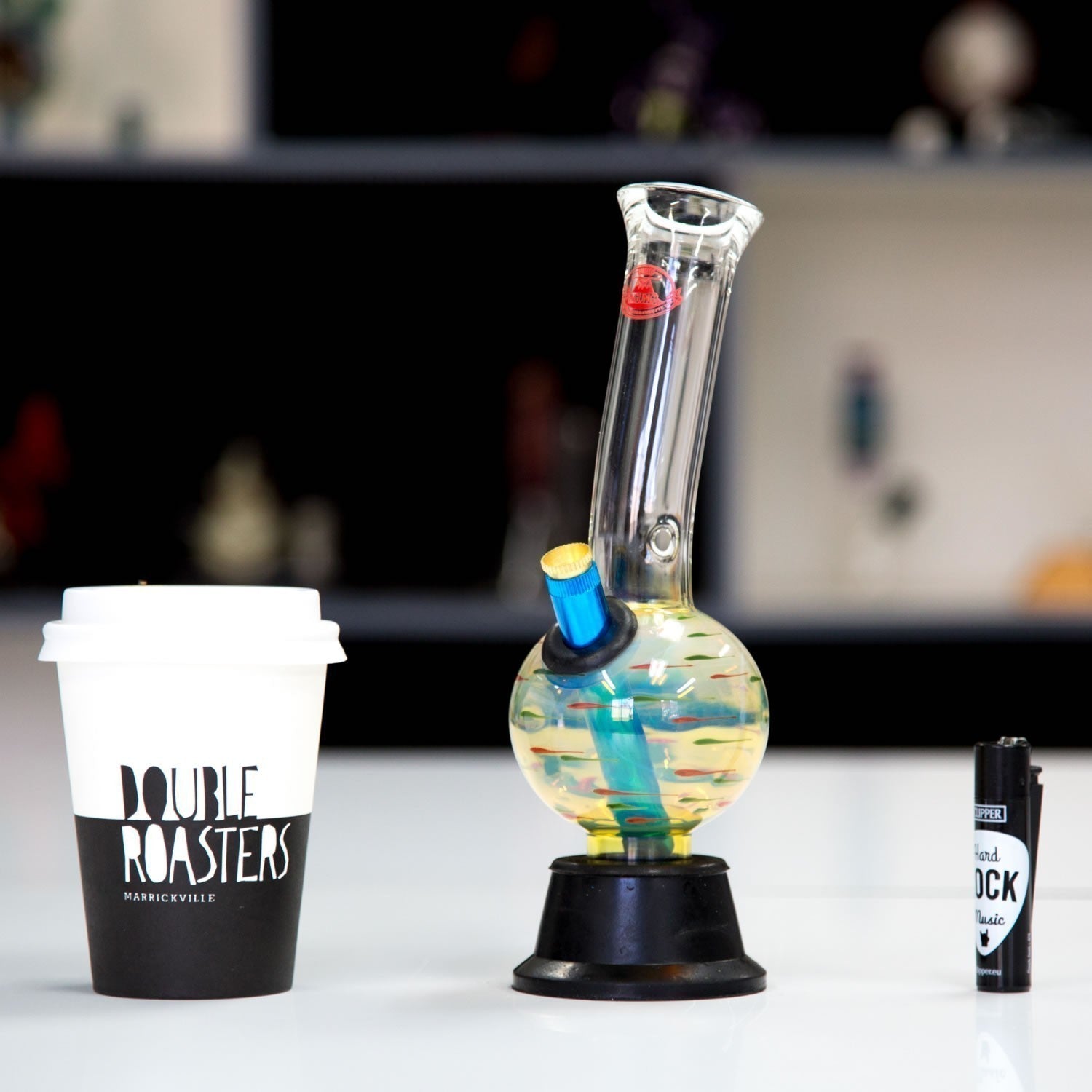 Agung glass bong with metal stem and brass cone piece for Aussie weed smokers.