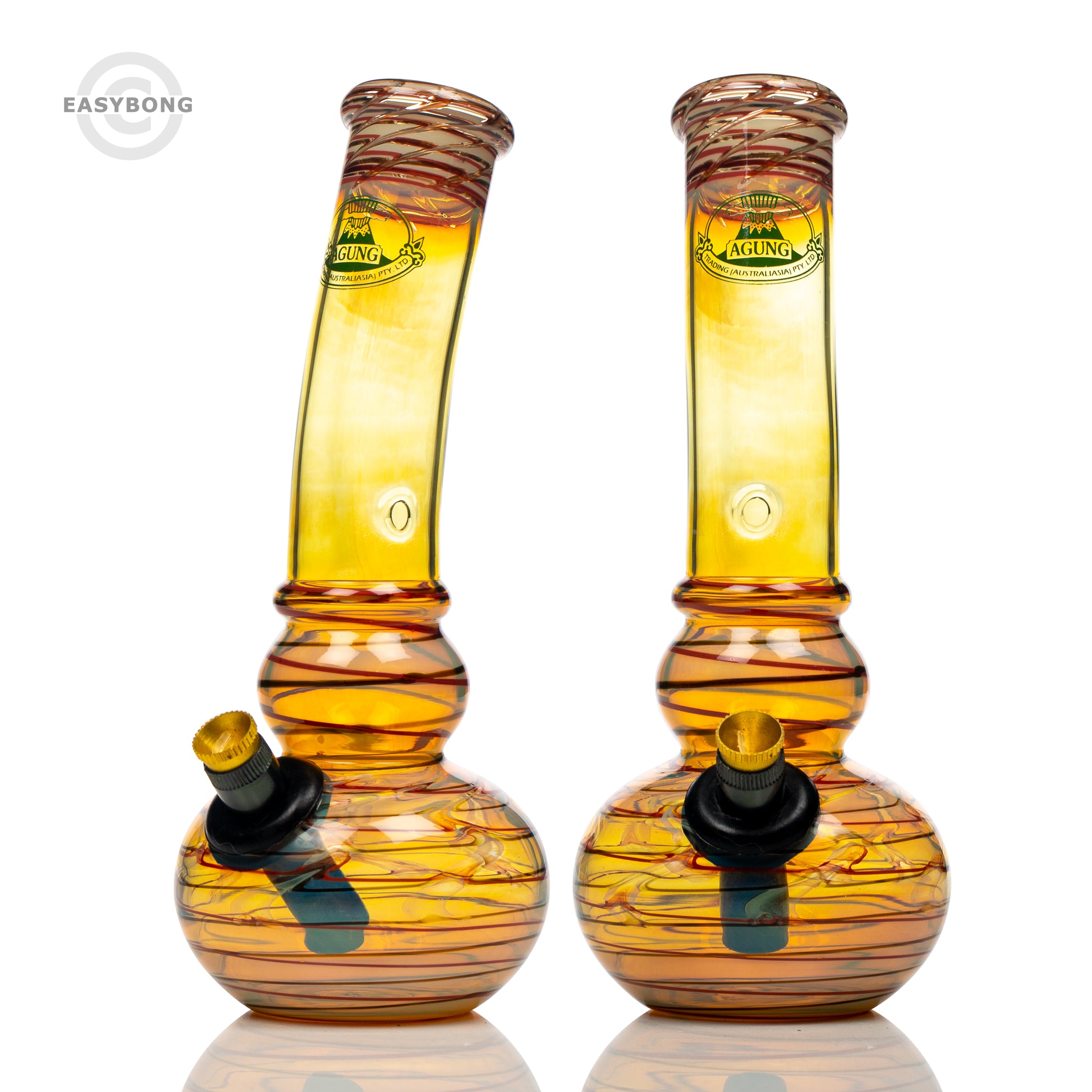 Agung fumed glass bubble bongs with metal stem and cone piece.