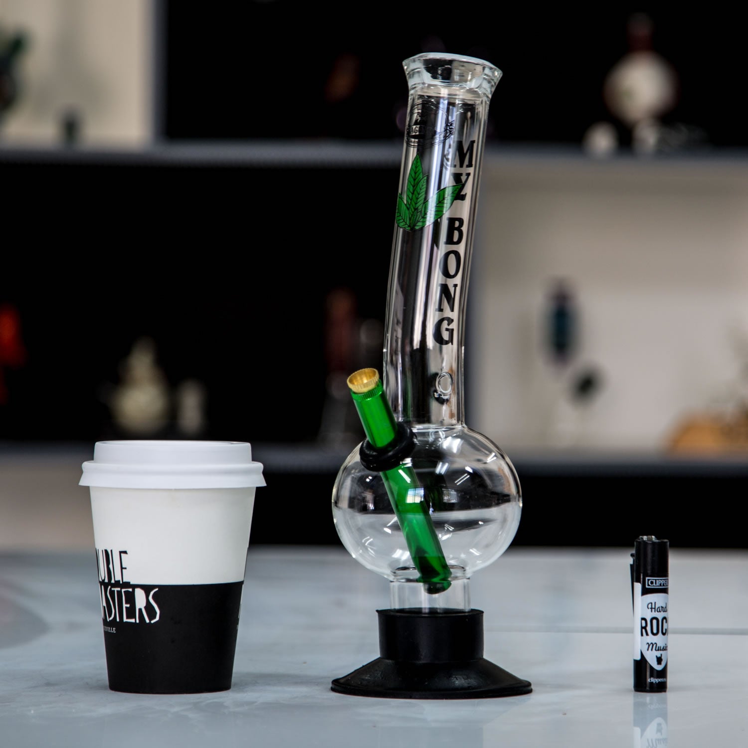 My Bong from Agung with green stem and brass cone.