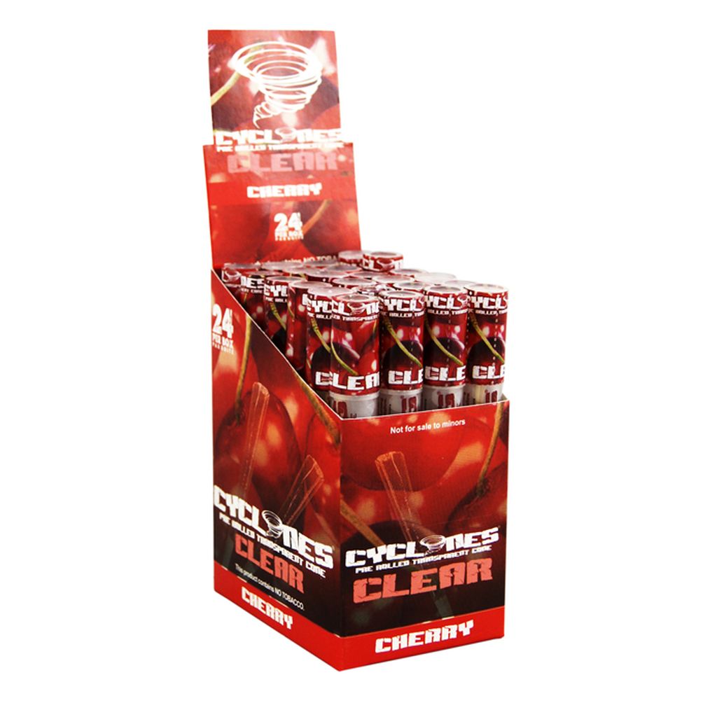 Australian stock cyclones transparent pre-rolled cones in Cherry flavour.
