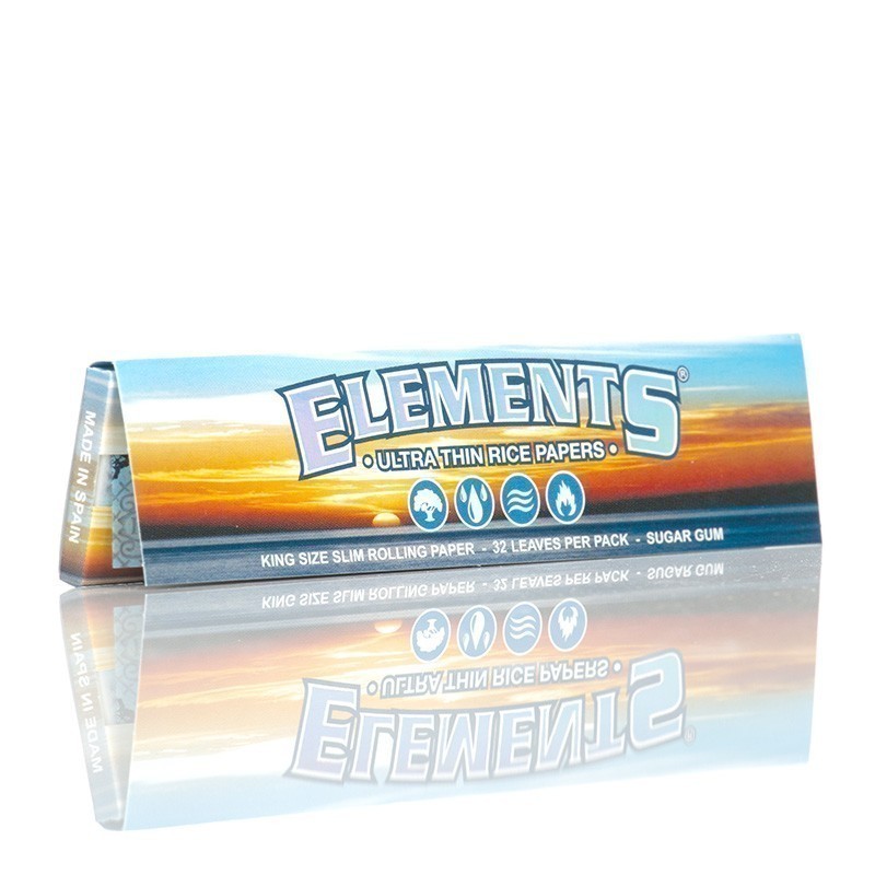 Elements brand king size ultra thin premium rice rolling papers.