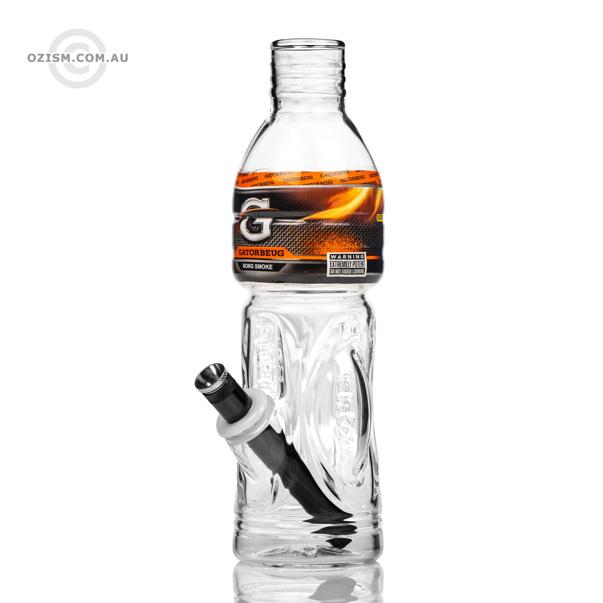 Gatorbeug bong made like a glass drink bottle gator bong.