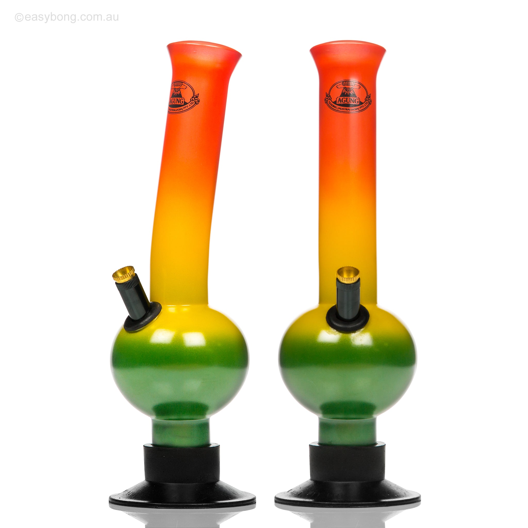 Rasta themed Aussie style glass bong with metal stem and brass cone piece.