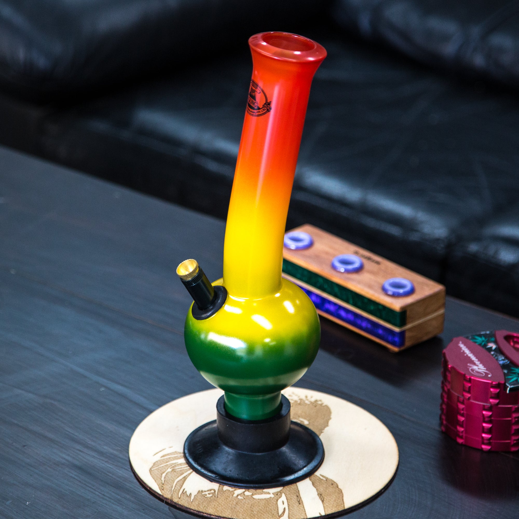 Agung Rastafarian themed glass bong.