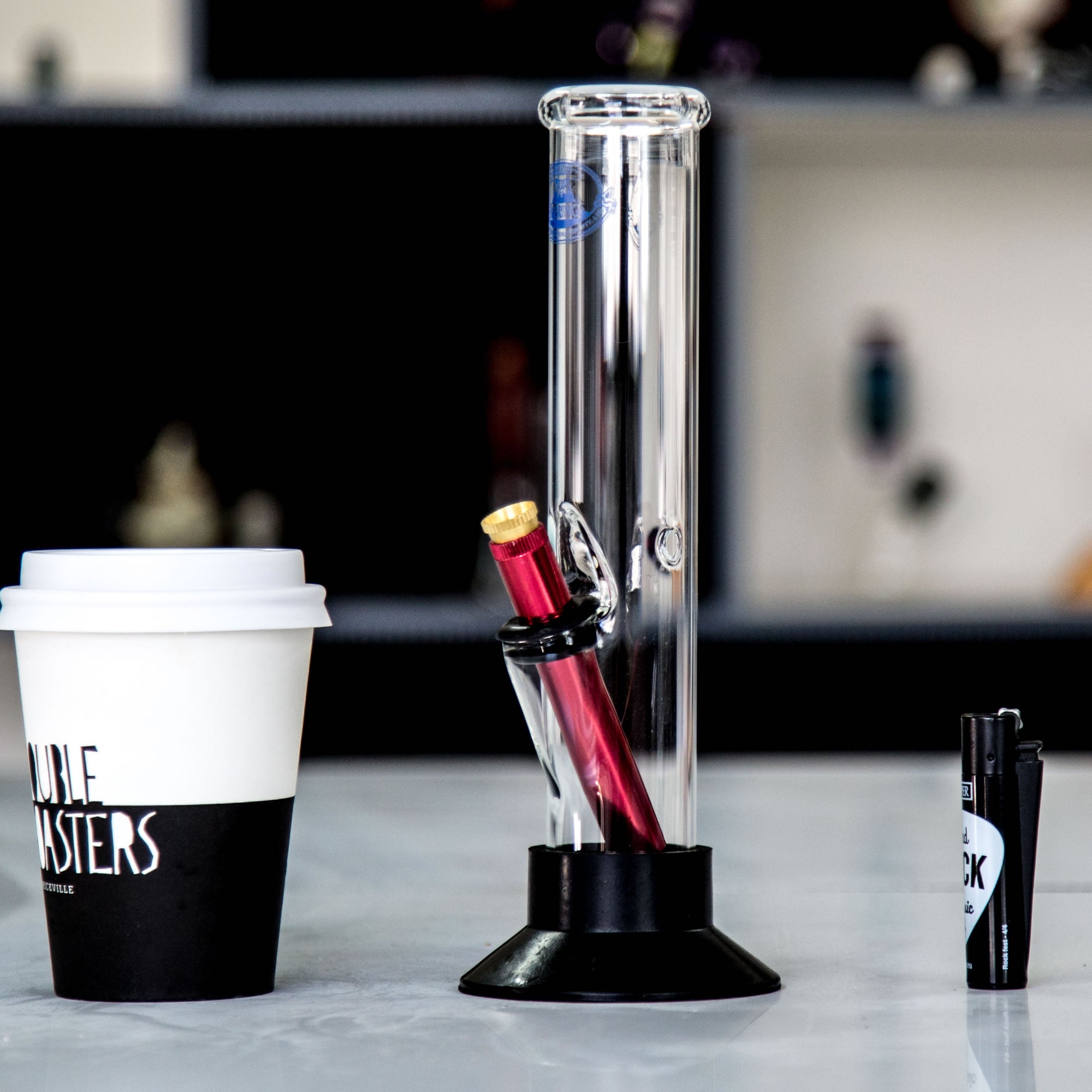 Agung glass bong with metal stem and brass cone piece for Aussie weed smokers.