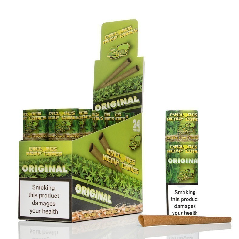Cyclones twin pack pre-rolled rolling paper hemp cones for cannabis cigarettes.