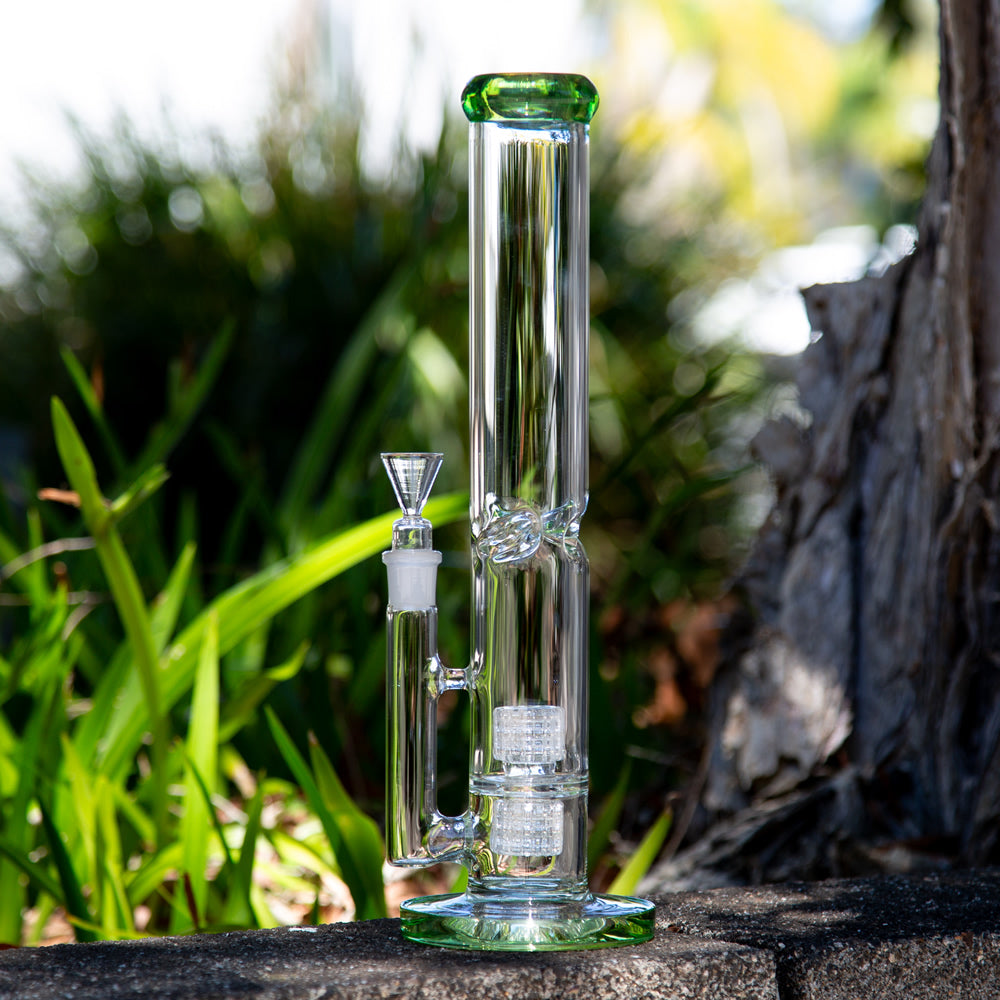 Easy Twin Cage Heavy Glass Tube Bong 37cm