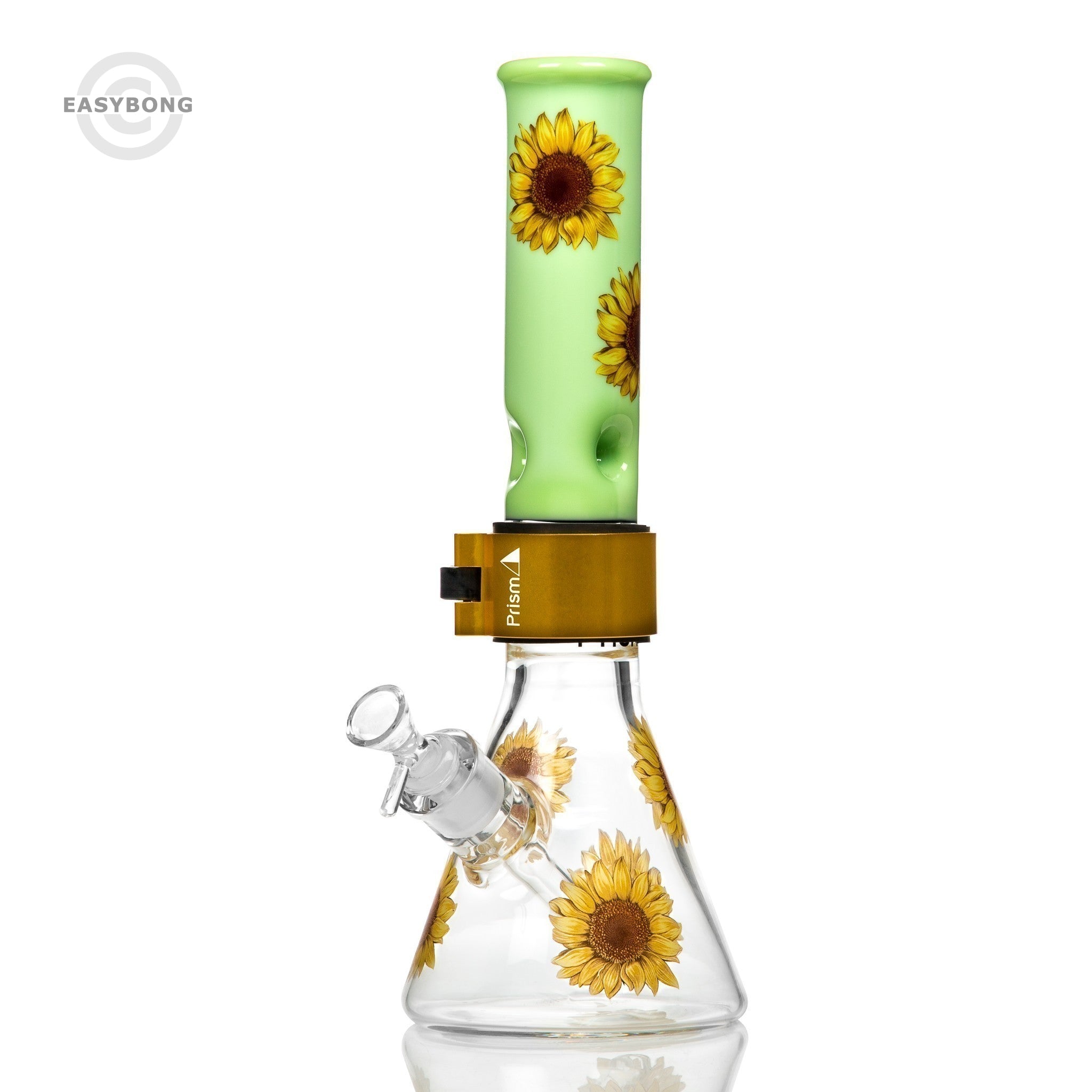 Prism Glass Beaker Bong Green Sunflower Gold Clamp