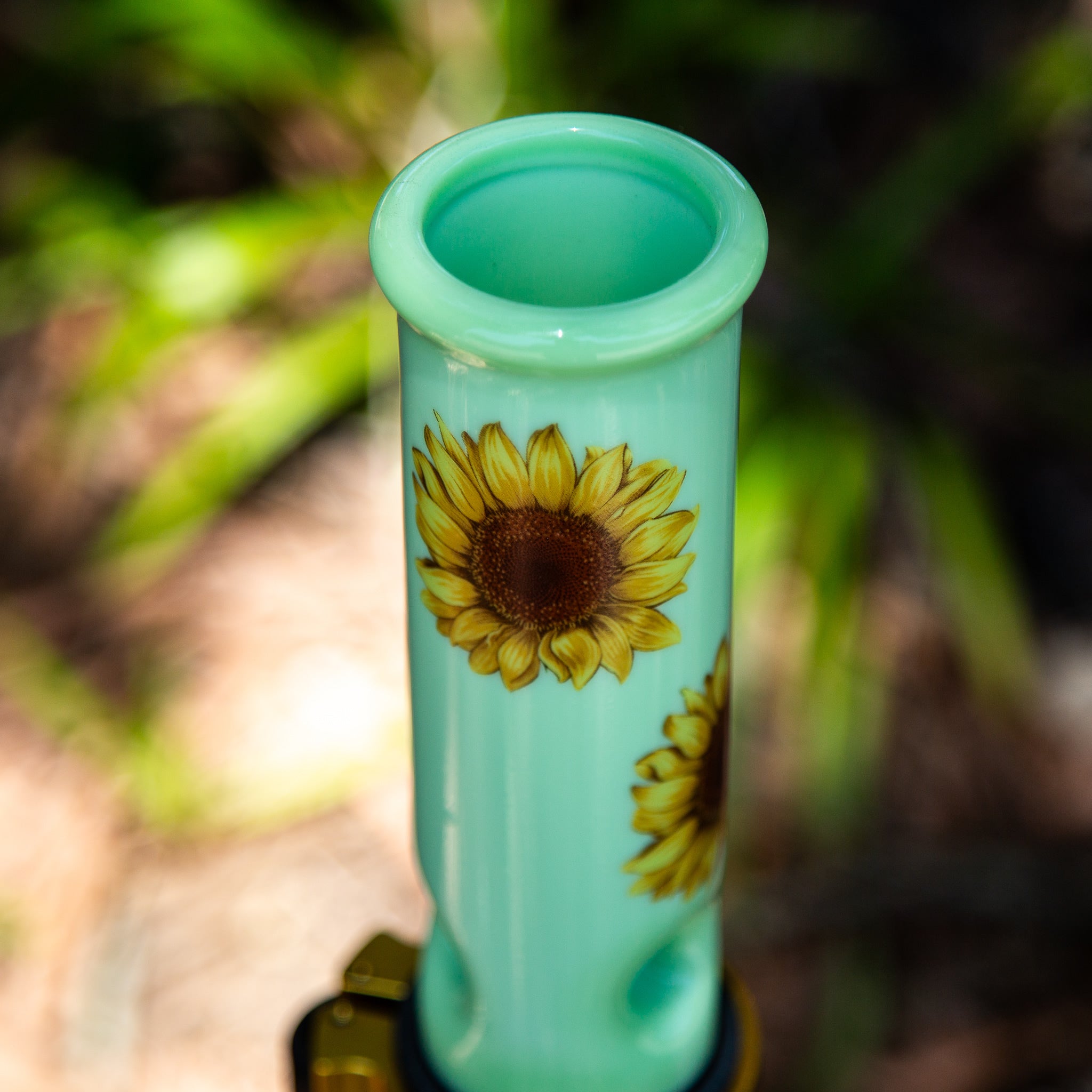 Prism Glass Beaker Bong Green Sunflower Gold Clamp