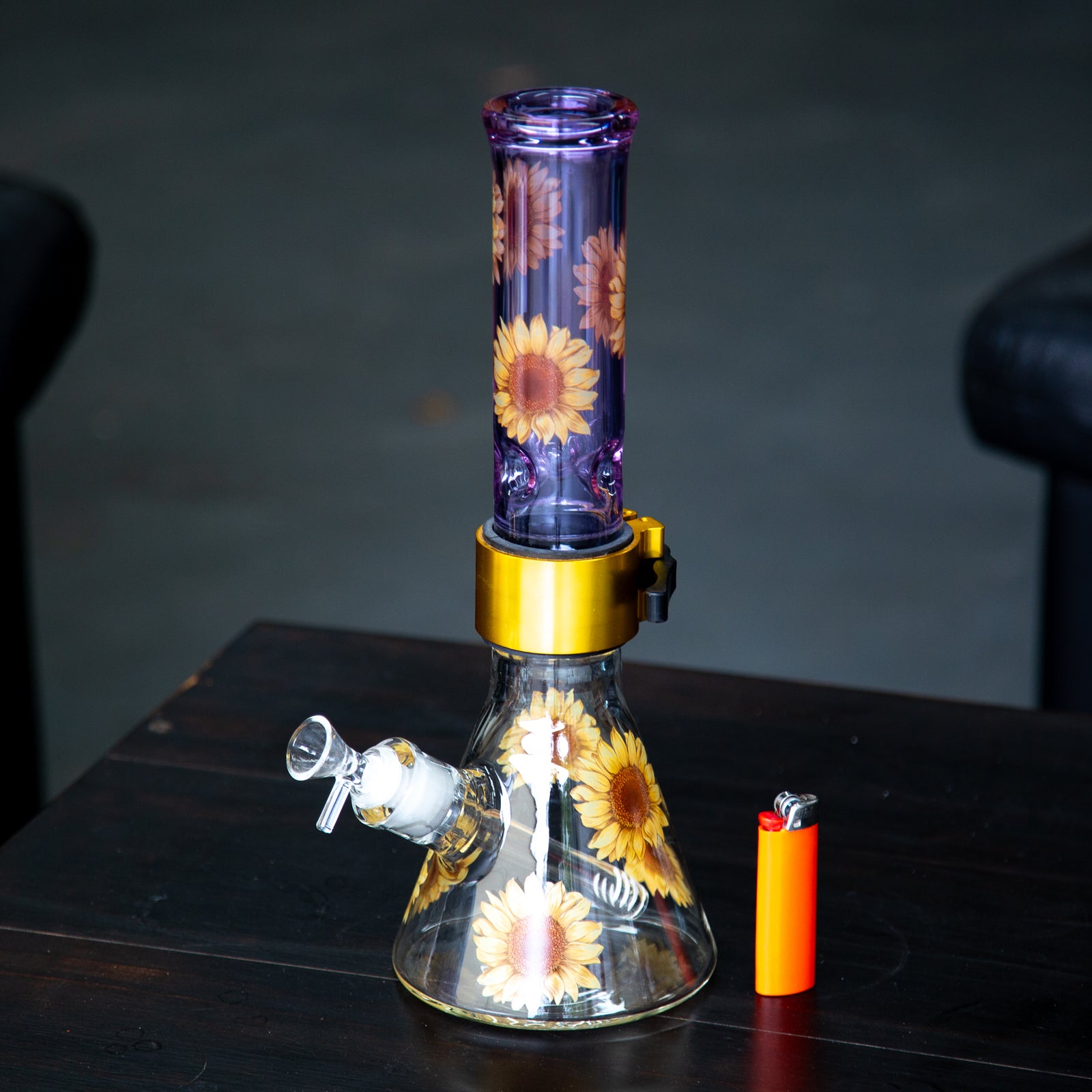 Prism Short Beaker Purple Sunflower Gold Clamp
