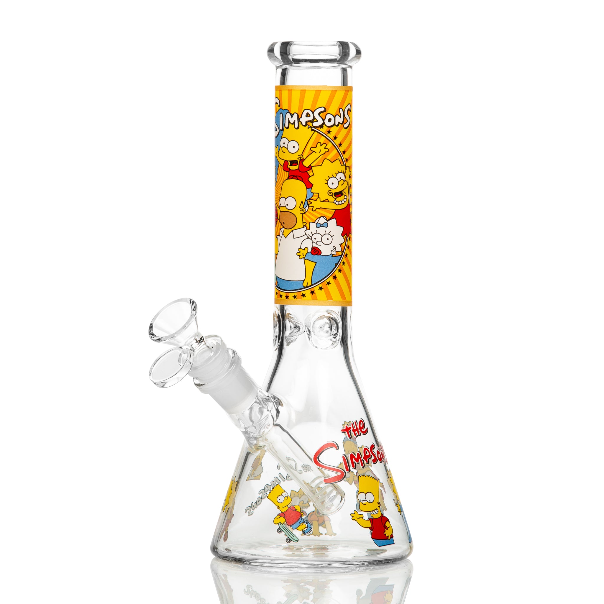 Cheap bong in glass beaker style and featuring simpsons decals.