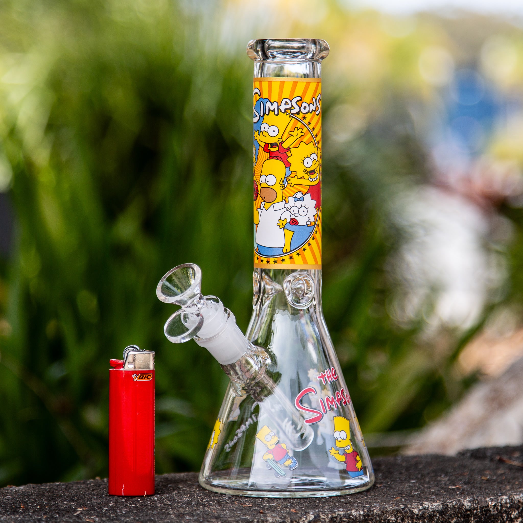Cheap glass beaker bong with simpsons decals in Australia.