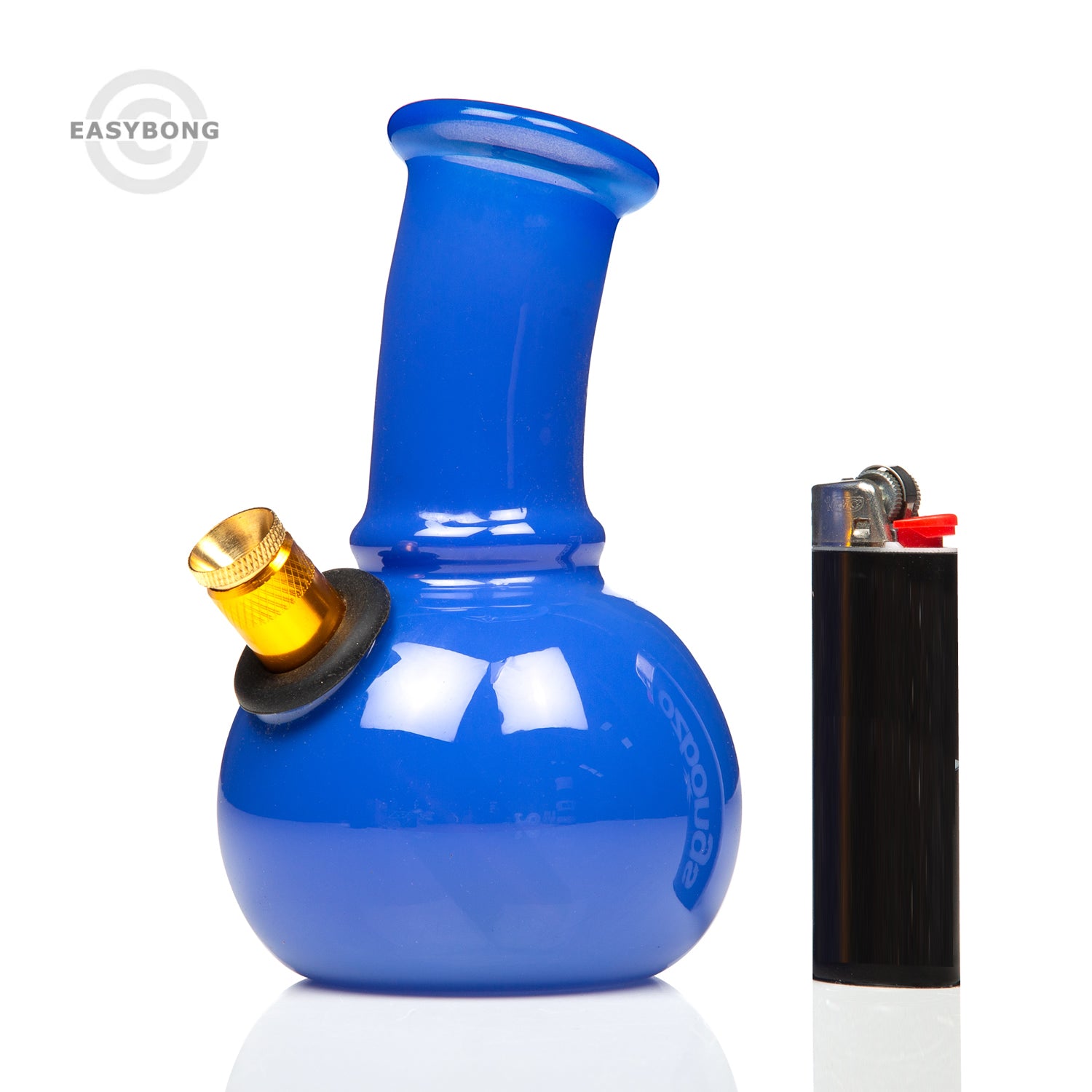 Small blue Aussie bubble bong with bonza stem and brass cone piece.