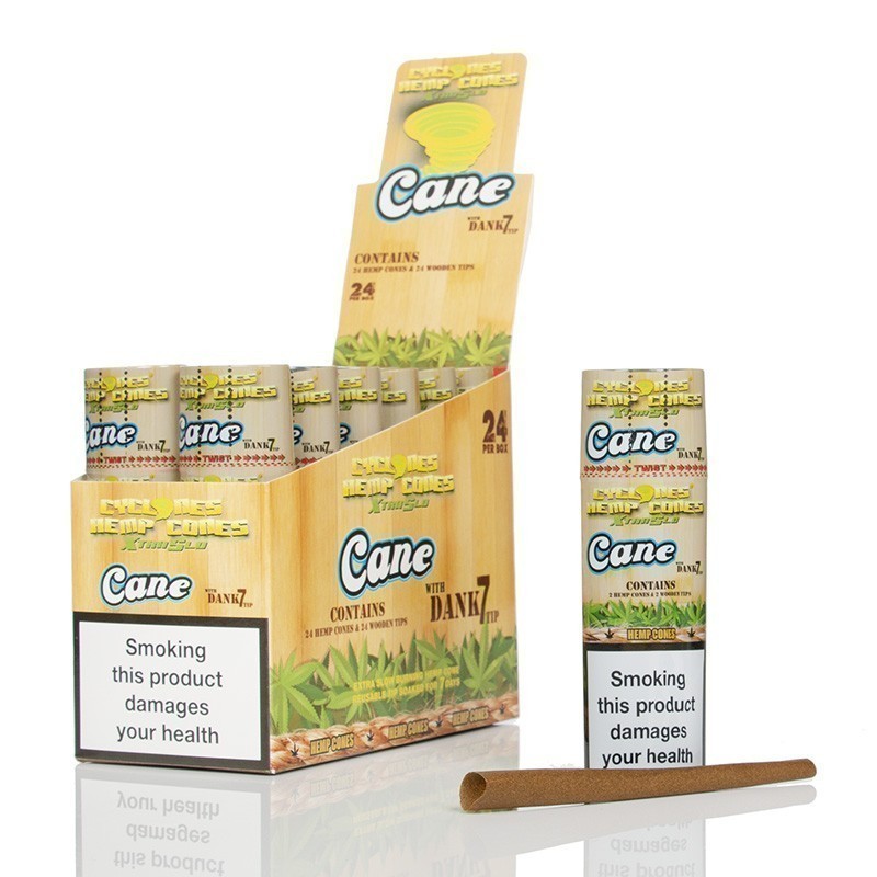 Cyclones sugarcane flavoured pre-rolled hemp cones.