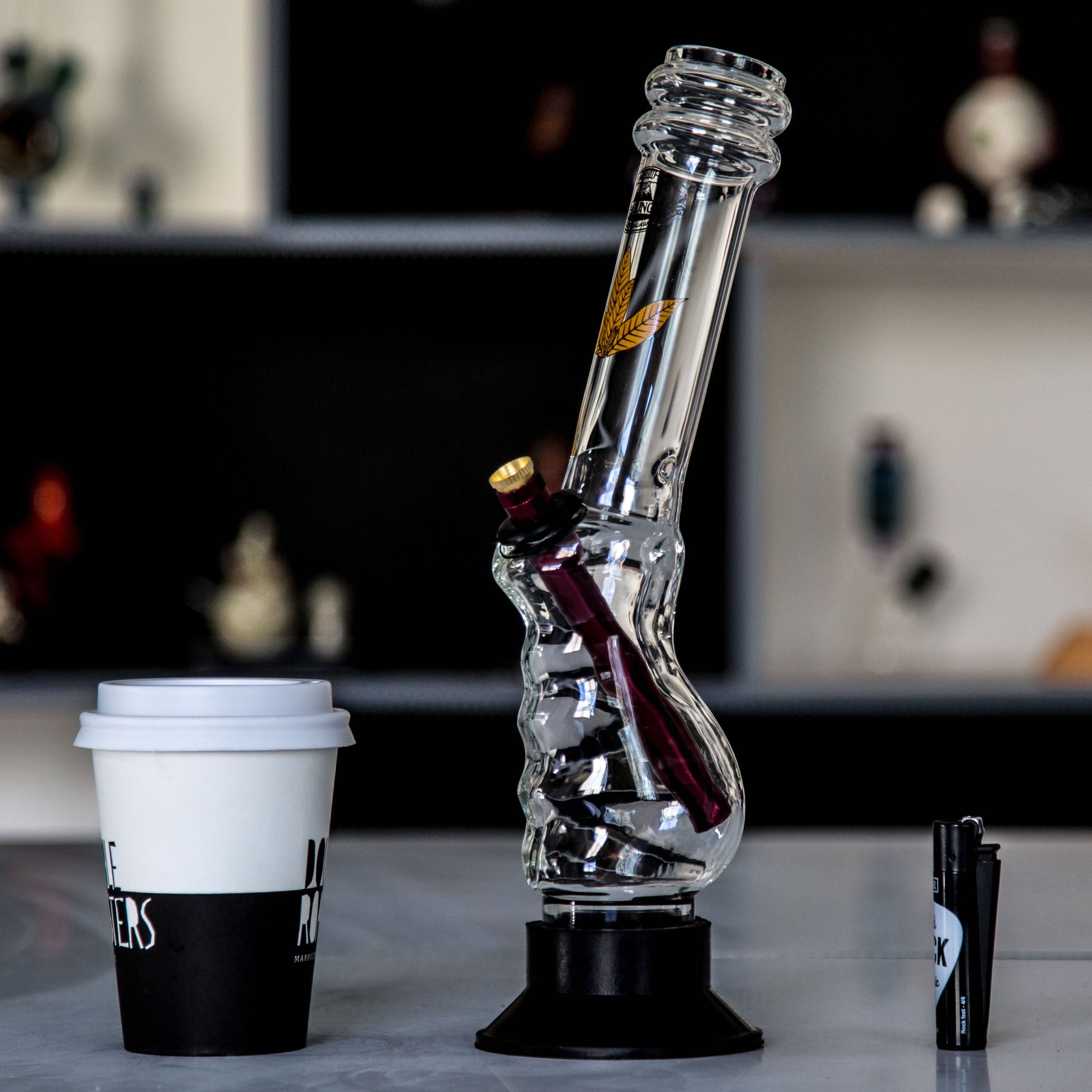 Agung gripper bong sitting on table at Easy Bong shop in Australia.