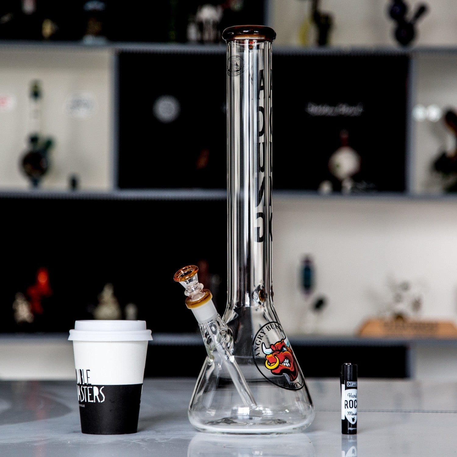 Agung Australia glass beaker bong sitting on table at Easy Bong shop in Australia.
