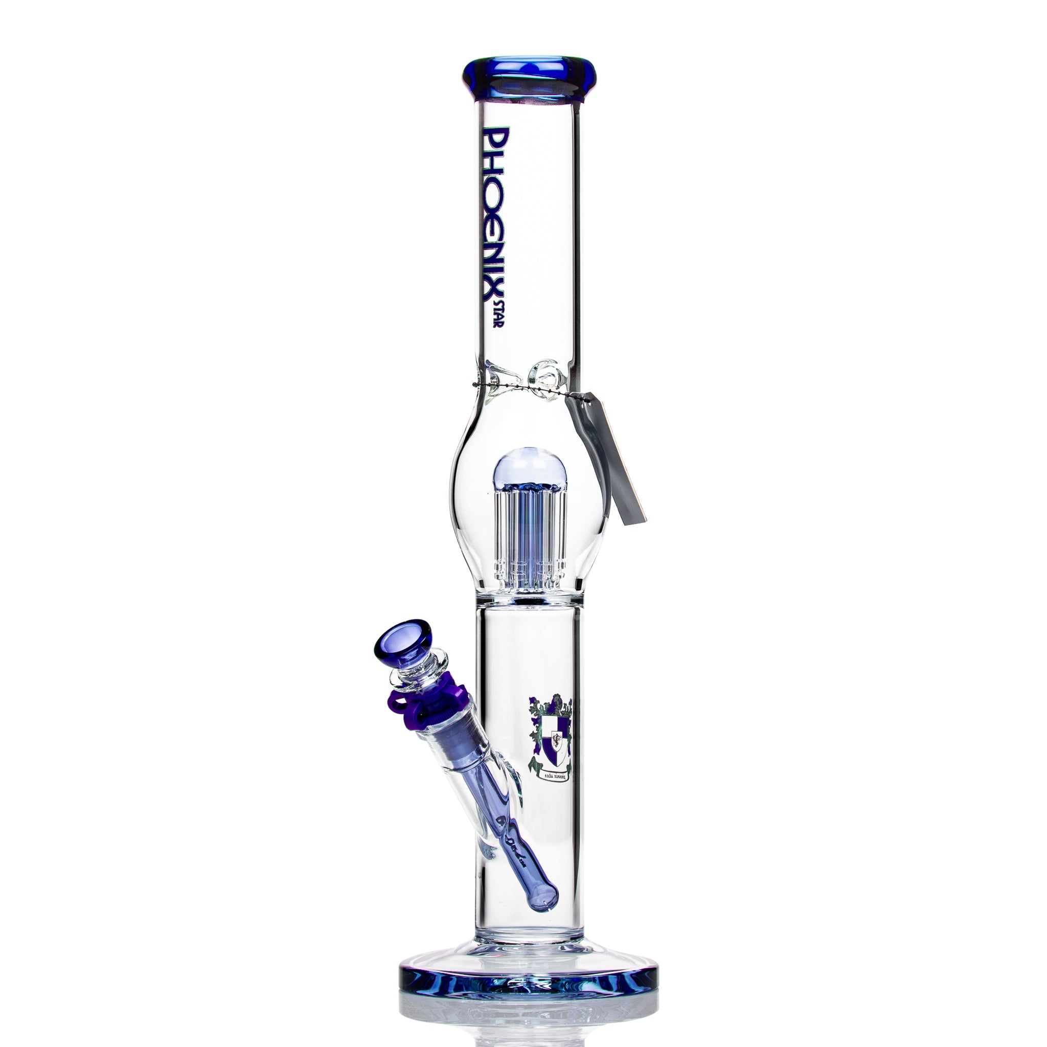 Phoenix 8 arm tree tube straight bong with coloured accents.