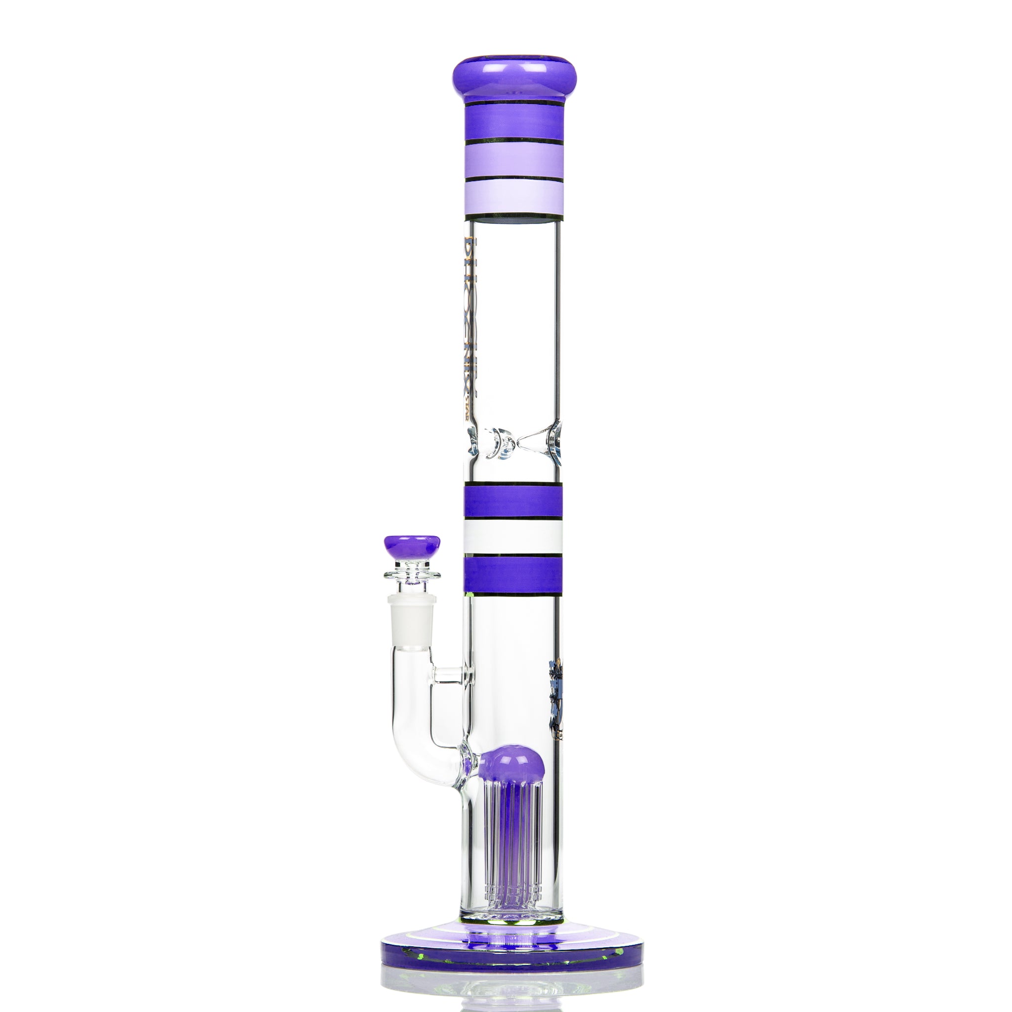 Phoenix 8 arm tree tube straight bong with decorative coloured sections.
