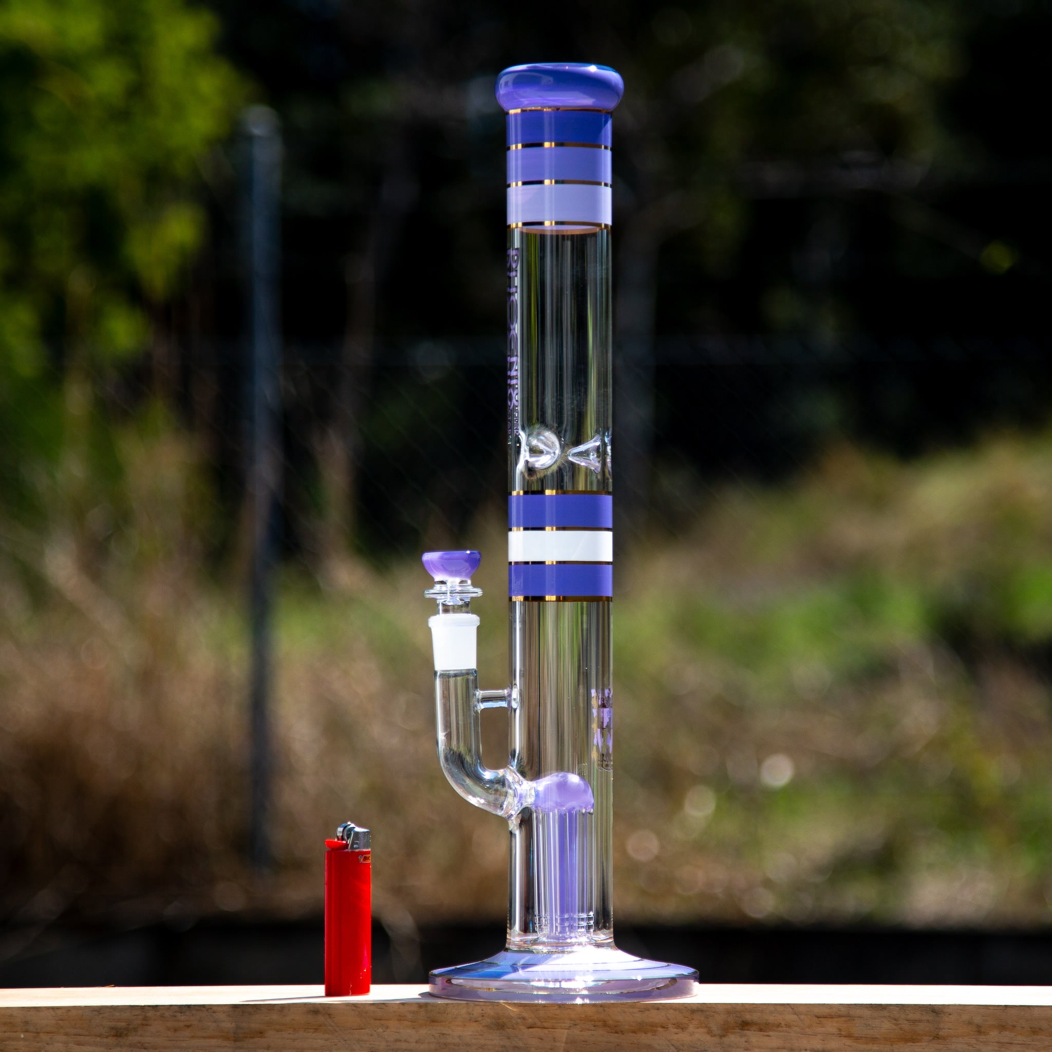 Phoenix tall glass perc bongs featuring 8 arm tree percs pictured at Easy Bong Australia.