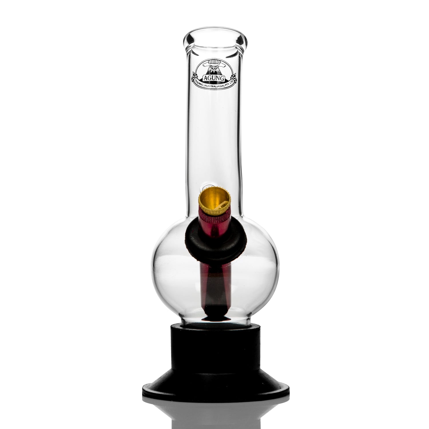Agung shorty, small sized Australian glass bong with rubber base.