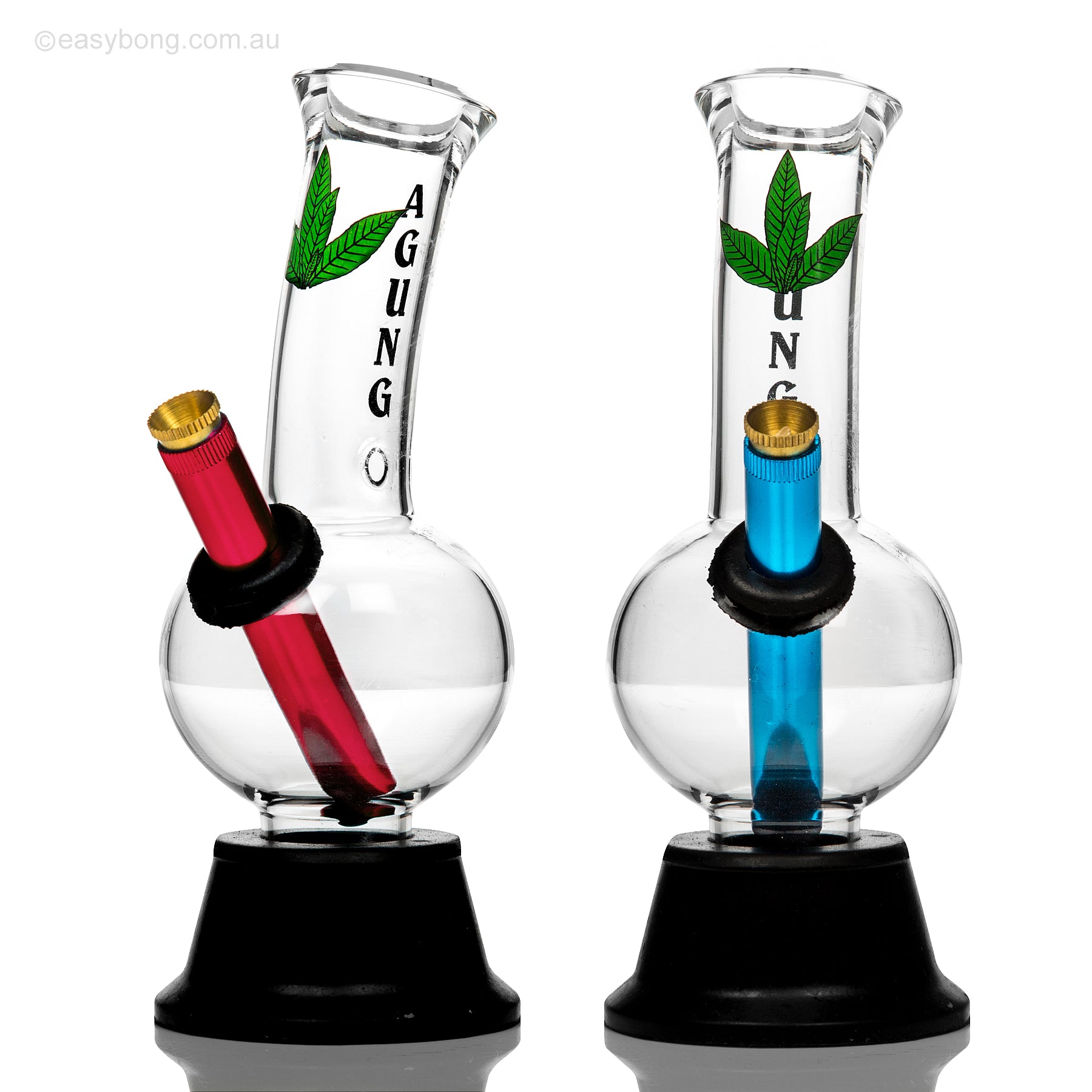 Agung 1177 stumpy leaf bong with cannabis leaf decal and removable rubber base for cleaning.