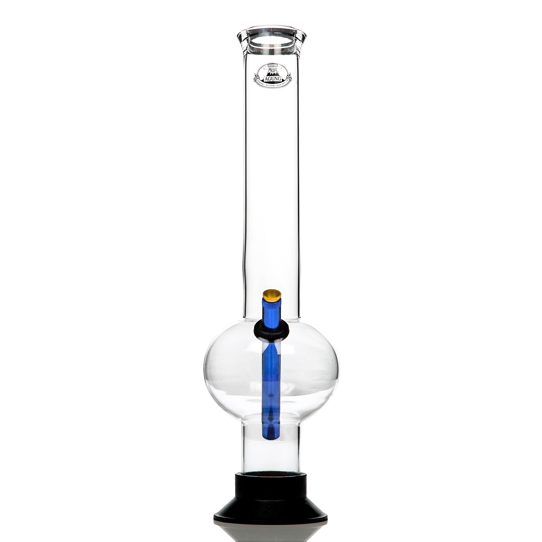 Front on view of Agung Aussie bong made from pyrex glass, very large at 45cm tall.