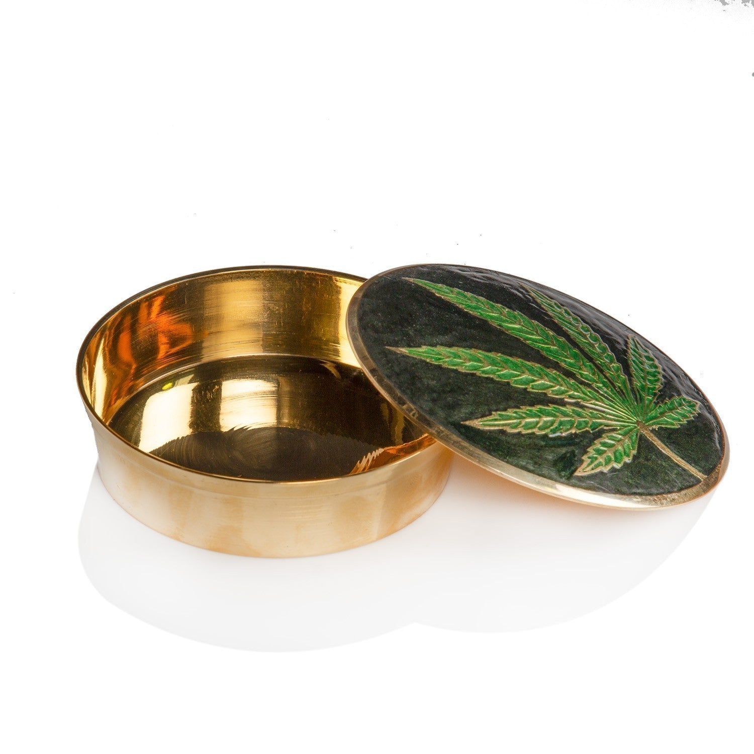 Agung Brass Stash Container Green Leaf