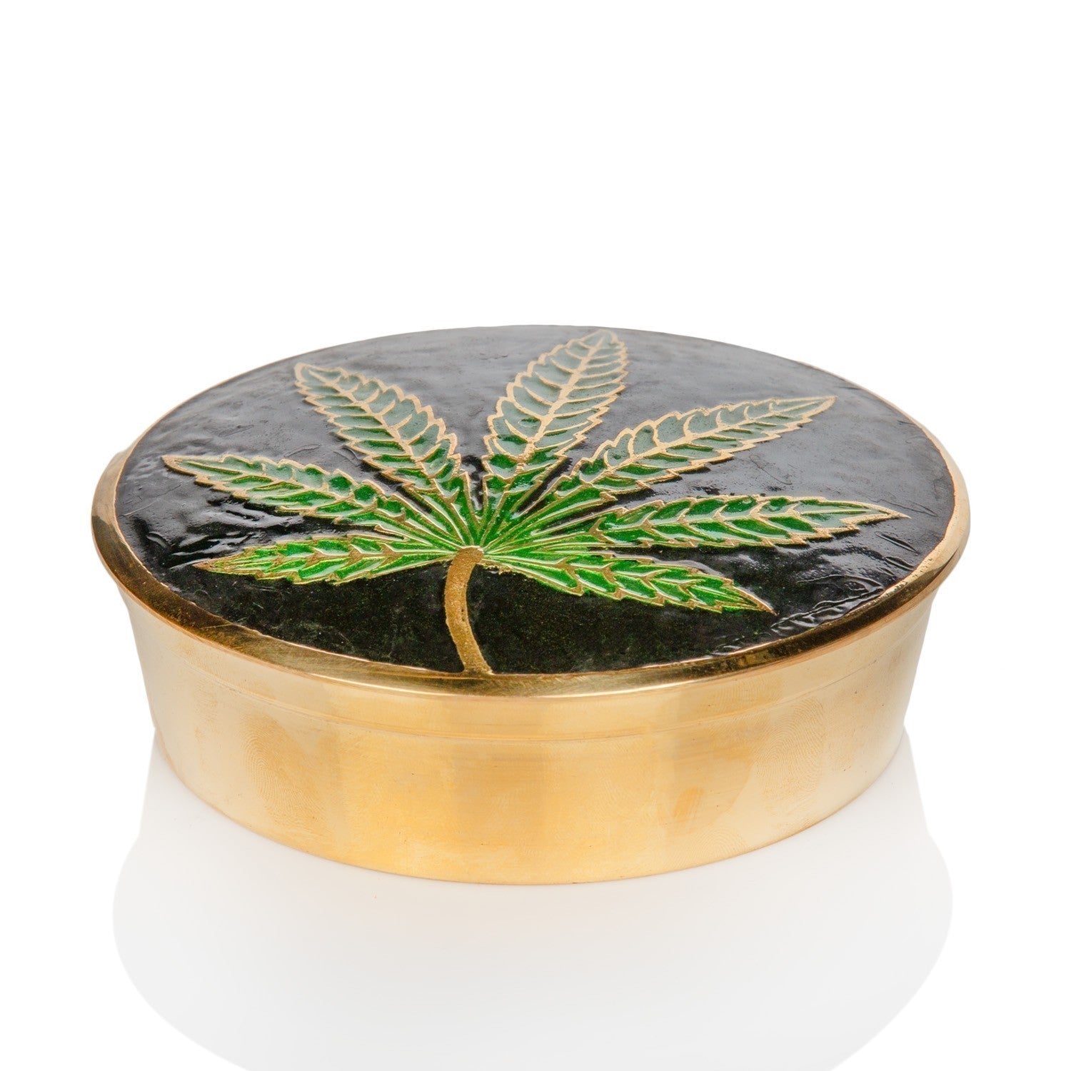 Agung Brass Stash Container Green Leaf