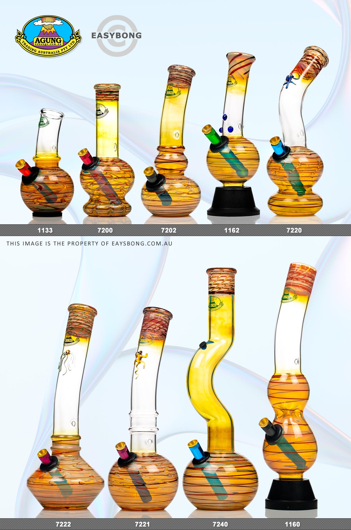 Agung Glass bongs size chart for fumed bongs.