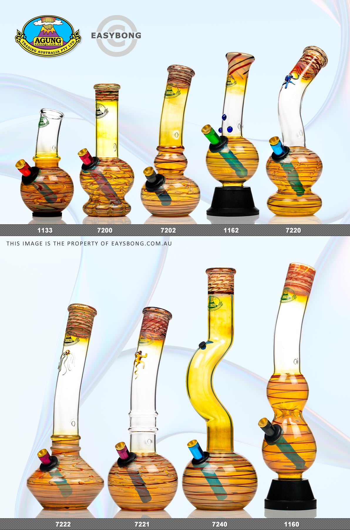 Size difference of Agung Australian glass bongs.
