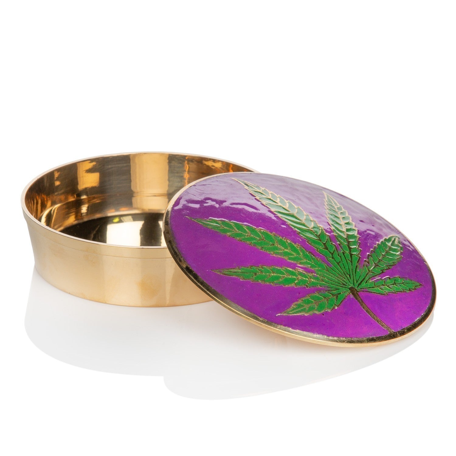 Agung Brass Stash Container Purple Leaf