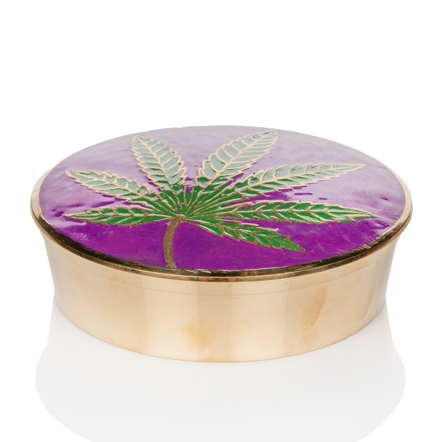 Agung Brass Stash Container Purple Leaf