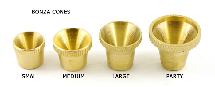 Size difference between Agung brass cone pieces.