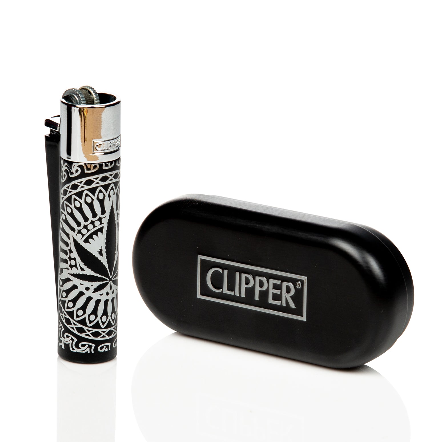 Clipper Jet Lighter Metal Black Silver Leaf