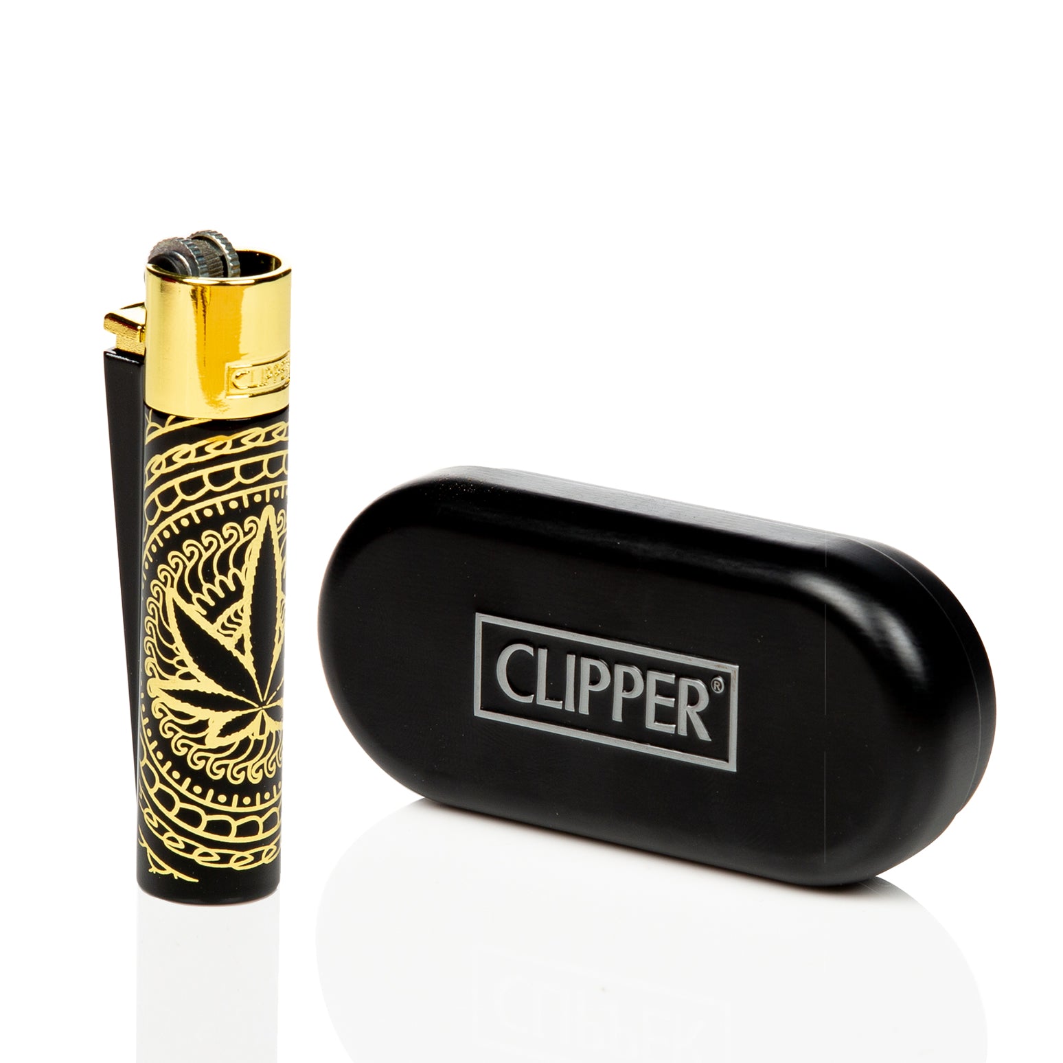 Clipper Jet Lighter Metal Black Gold Leaf