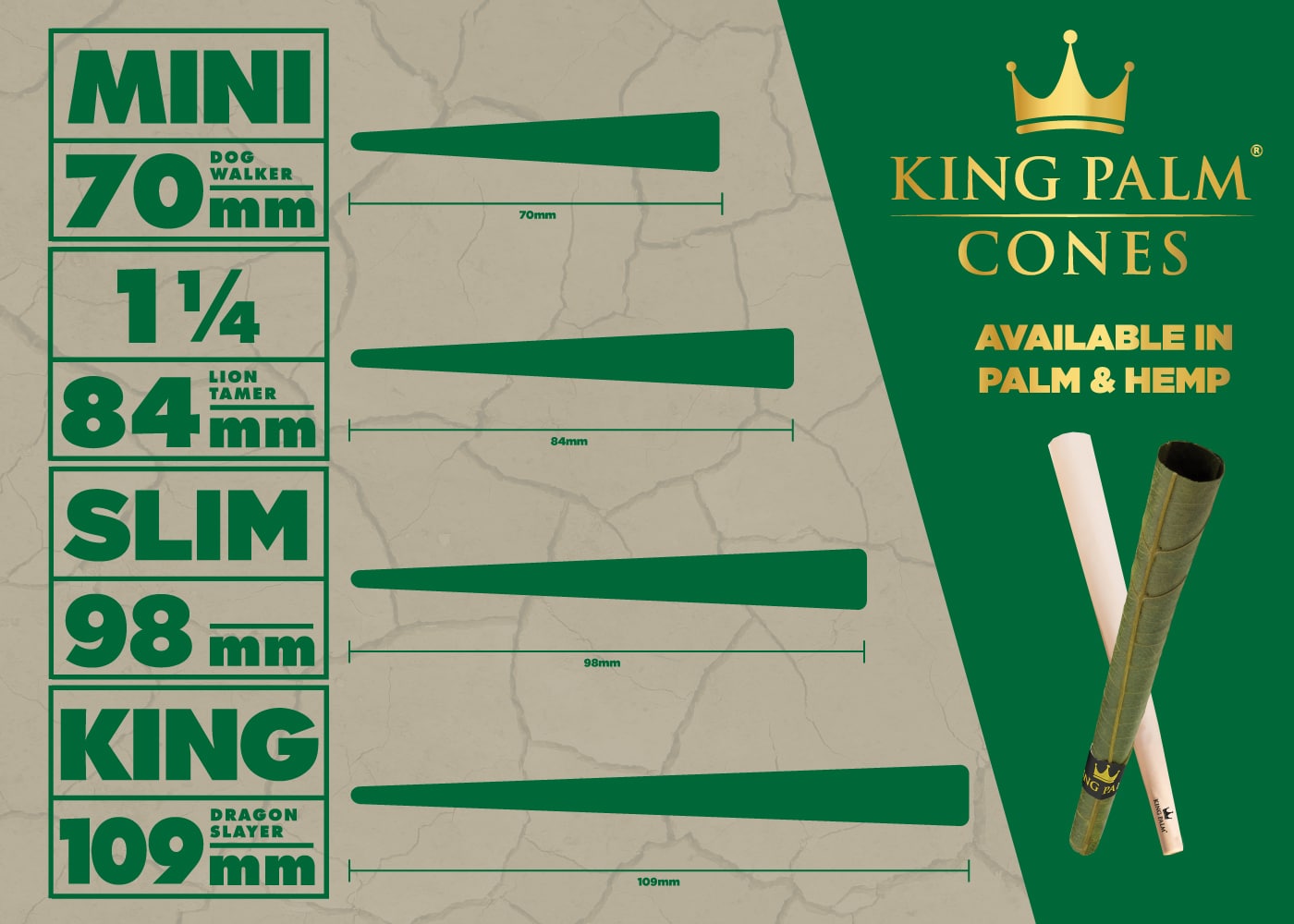 King Palm pre-rolled cones size chart