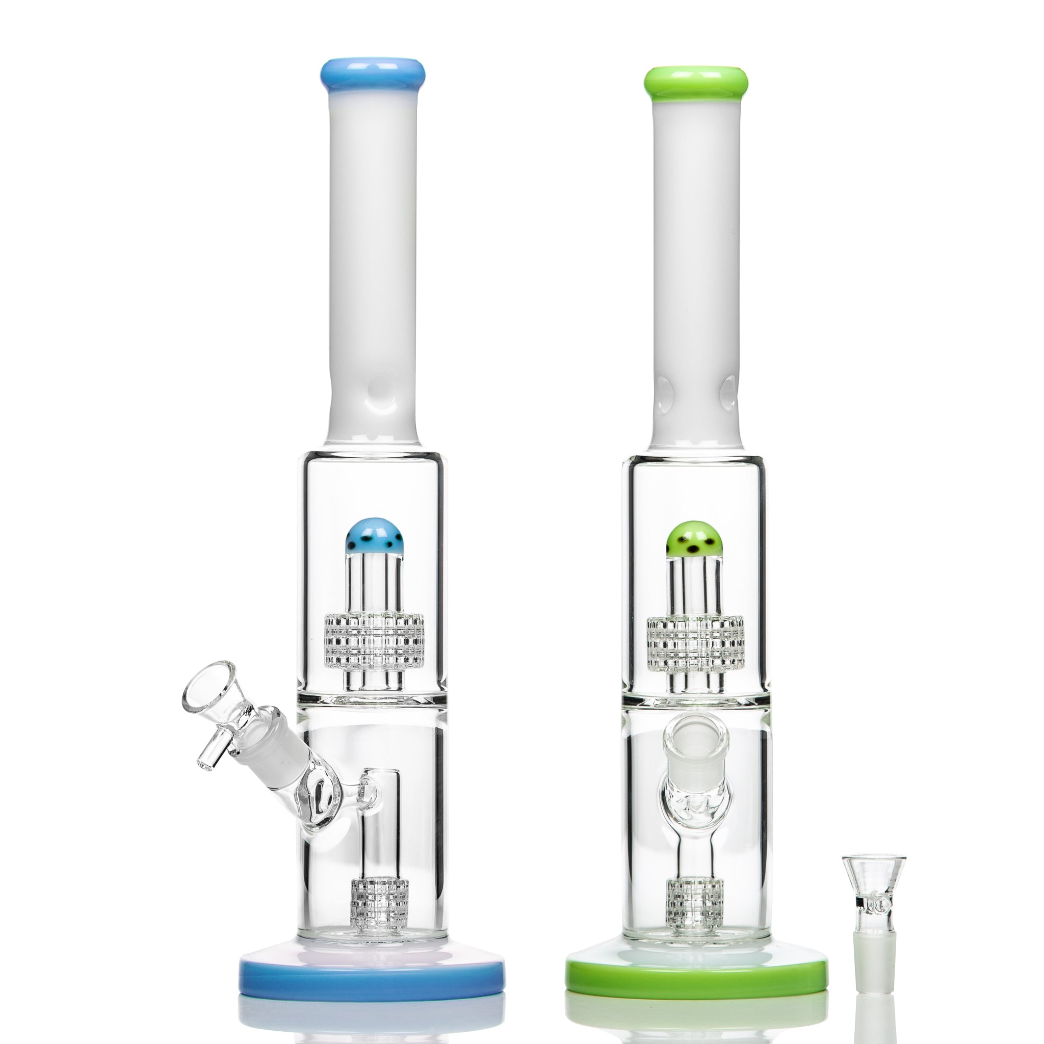 Straight bongs with twin percolators for use with legal medical cannabis in Australia.
