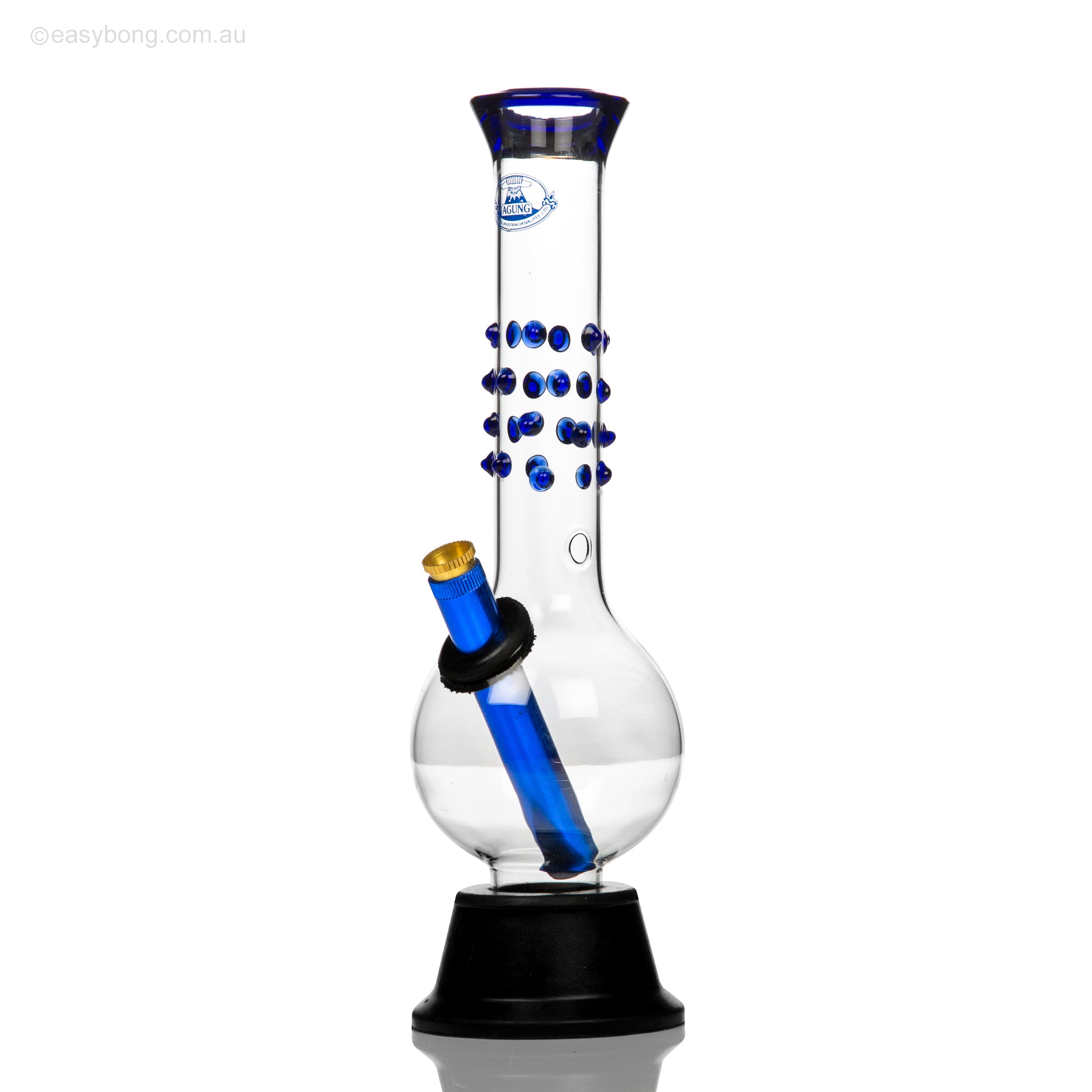 Medium sized blue dot bubble bong with removable rubber base from Agung Australia.
