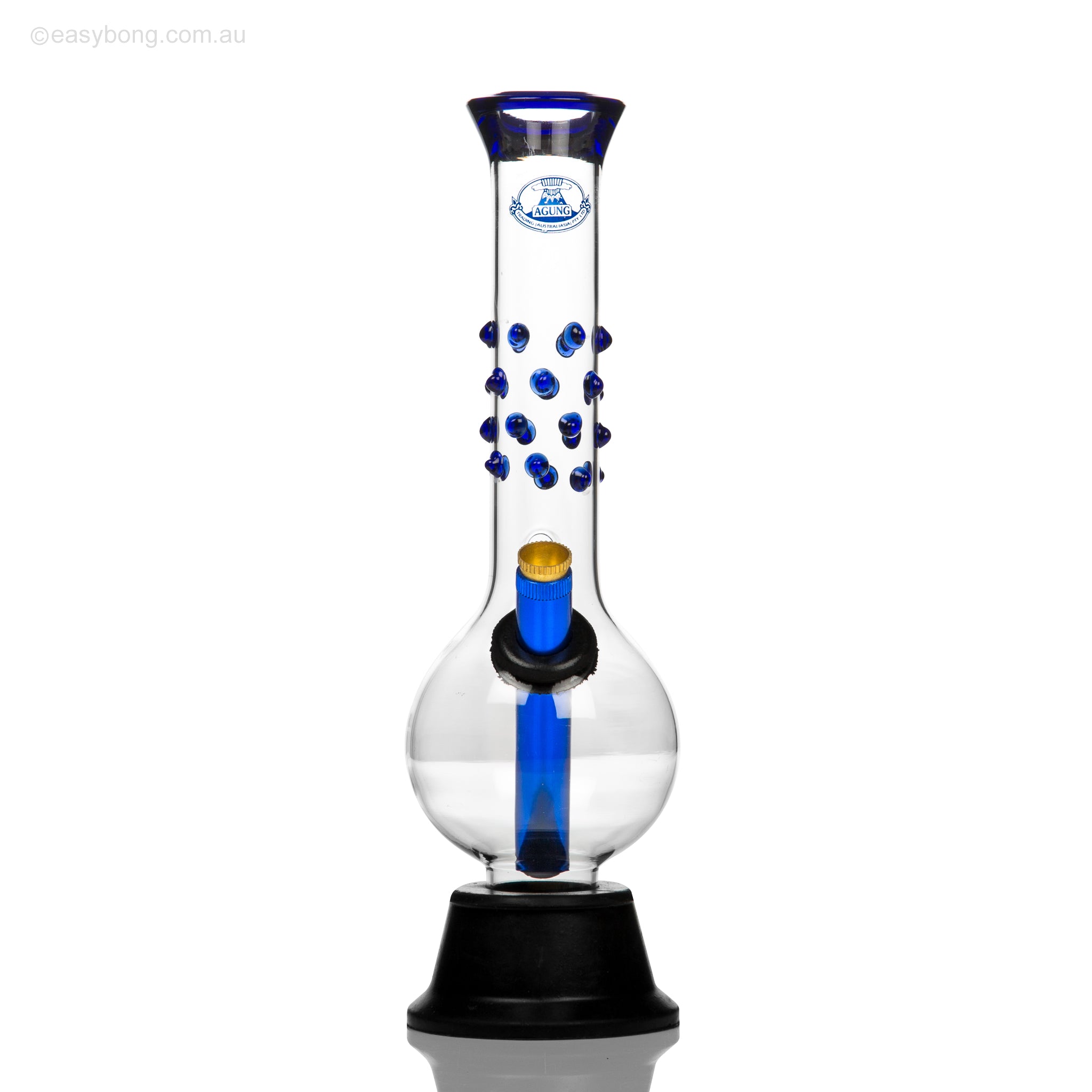 Glass bong designed for Aussie stoners with metal stem and brass cone piece.