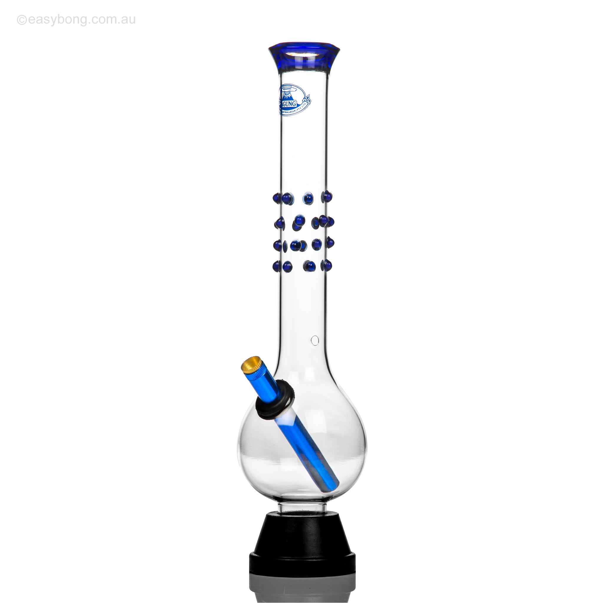 Agung large blue dot bubble bong. This is 38cm tall and features blue accents.