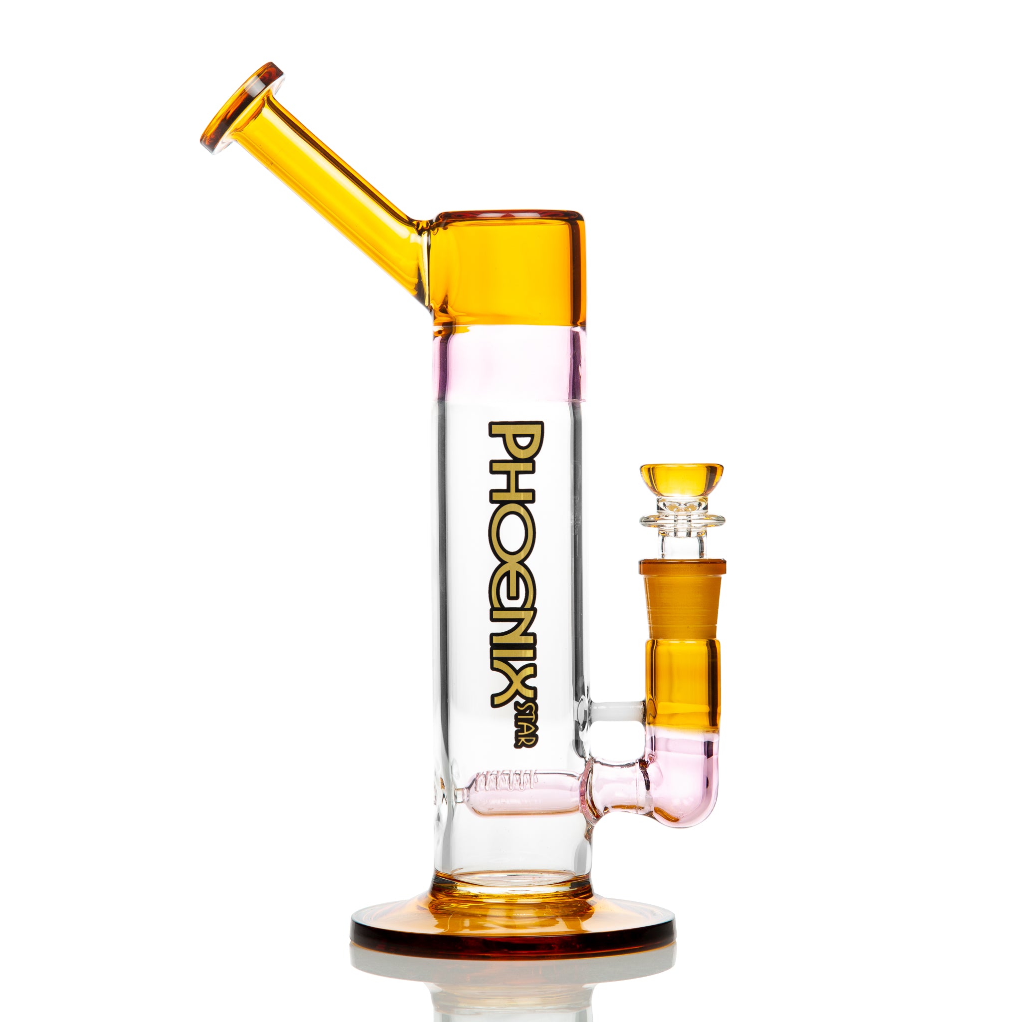 Medium size glass tube bong with coloured accents.