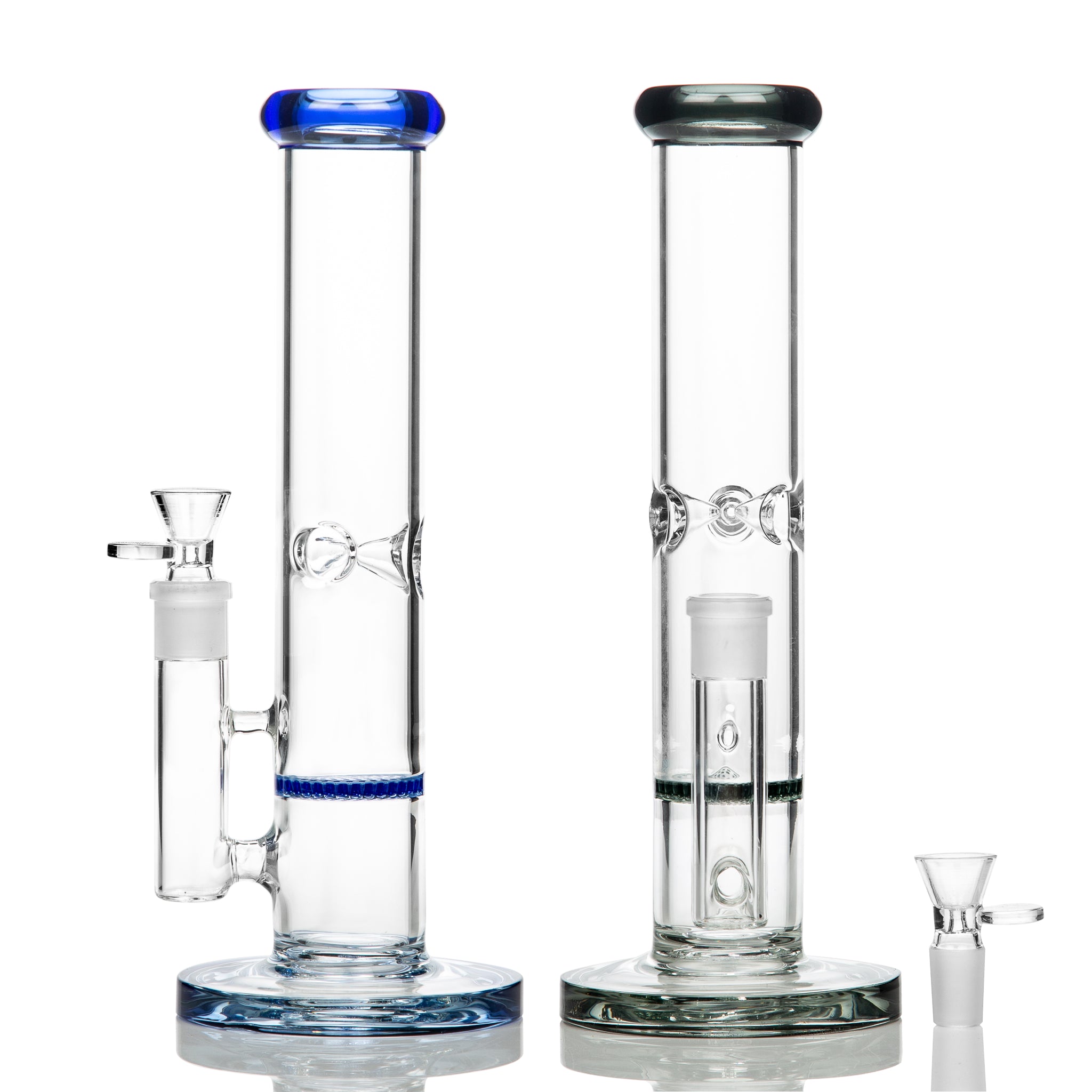 Cheap glass bongs with honeycomb percolators and strong base.