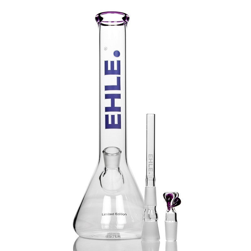 EHLE glass beaker bong with stem and cone.
